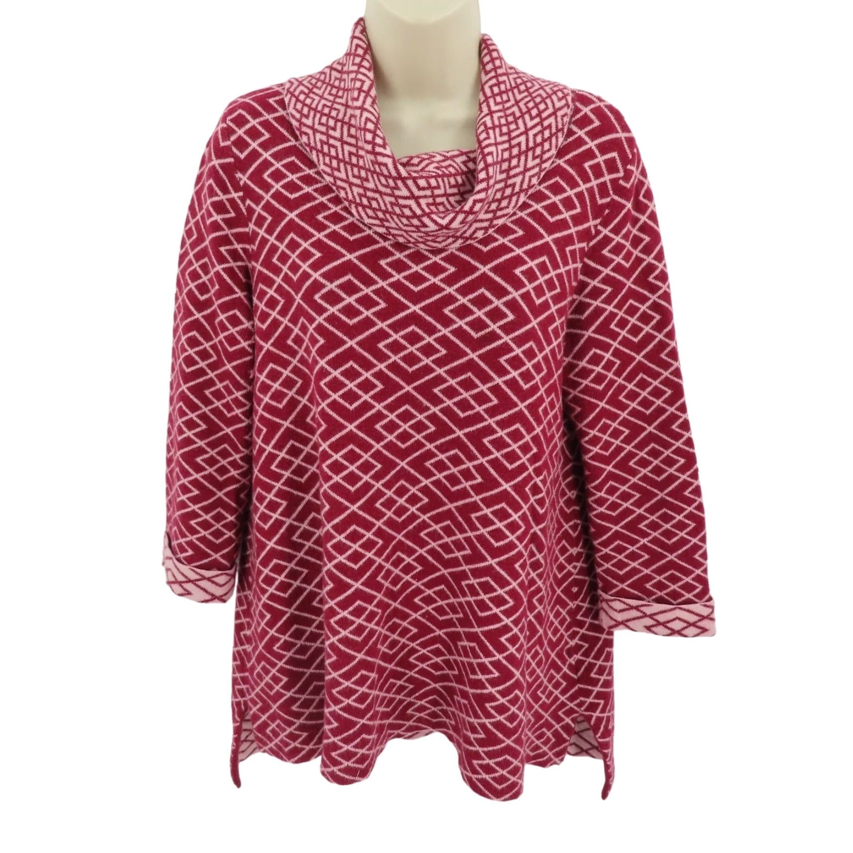 Anthropologie Moth Womens Medium Red Geometric Knit Pullover Sweater Long Sleeve Cowl Neck Shirt Top Size M / US 6-8 / IT 42-44 - 2 Thumbnail