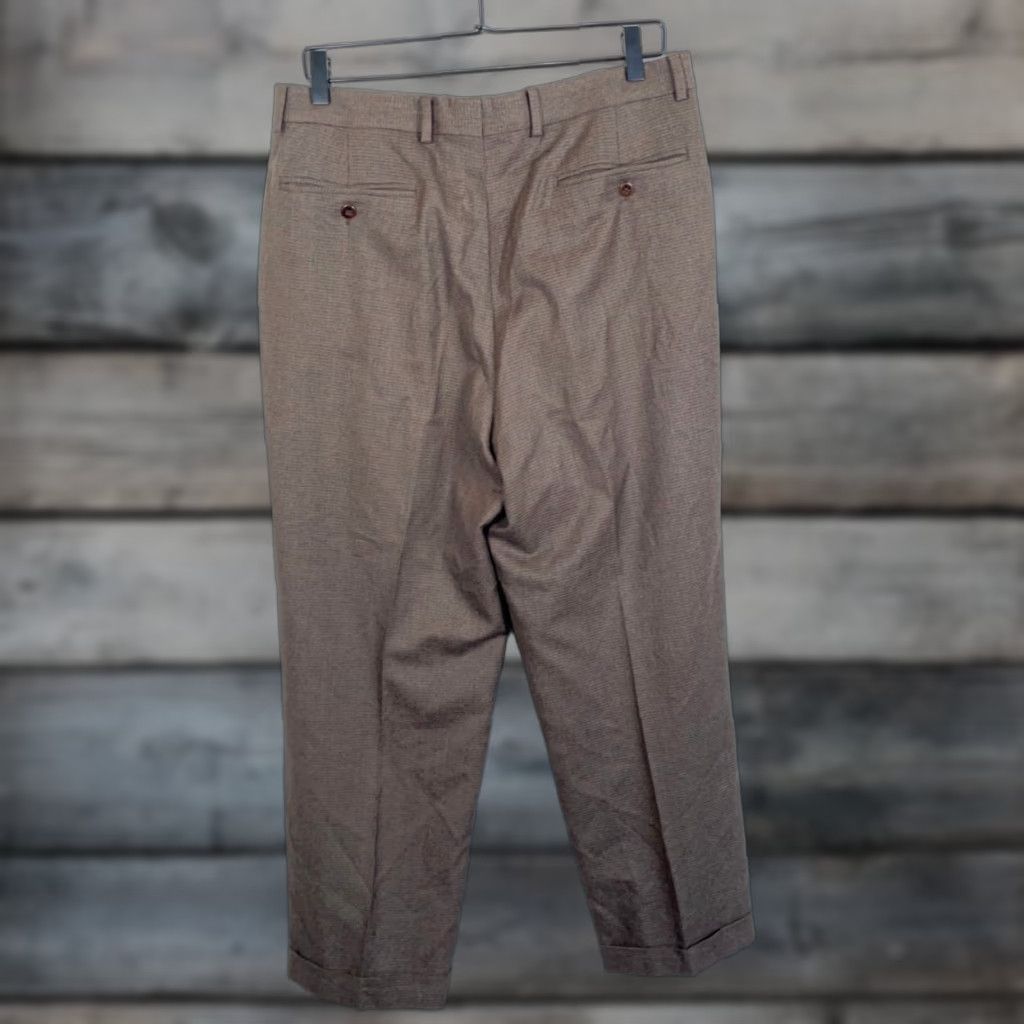 Zanella Zanella Mens Dress Pants Brown Wool Cuffed Pleated 33 x 26 Zip Fly 34 Regular Inseam 26 in Italy Vintage No Size US 33 - 1 Thumbnail