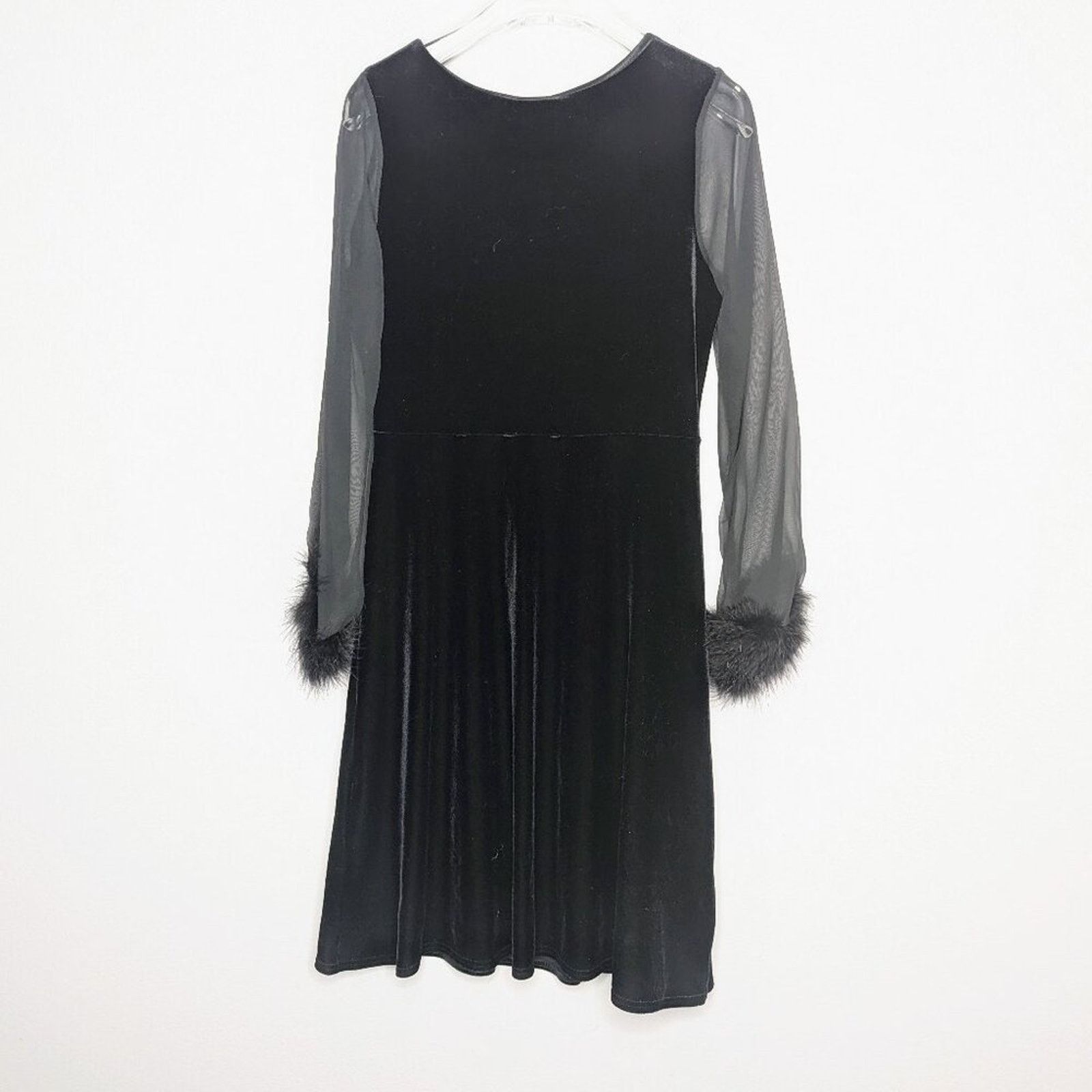 Vintage Vintage Melodee Black Sheer Sleeve Velvet Dress Feather Trim Size S / US 4 / IT 40 - 2 Thumbnail