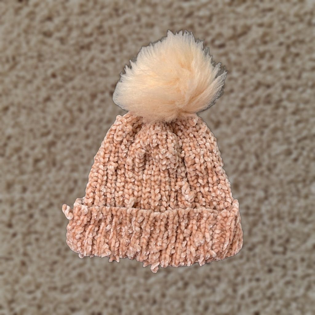 Vintage Beanie Toque Womens One Size Pink Knit Acrylic Blend Winter Snow Ski Pom Hat Size ONE SIZE - 1 Thumbnail