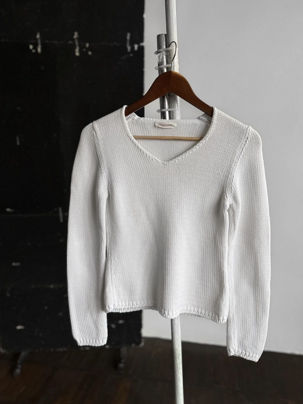 Other Rossopuro Womens White Long Sleeve Knit V-Neck Sweater Italy Size S / US 4 / IT 40 - 3 Thumbnail