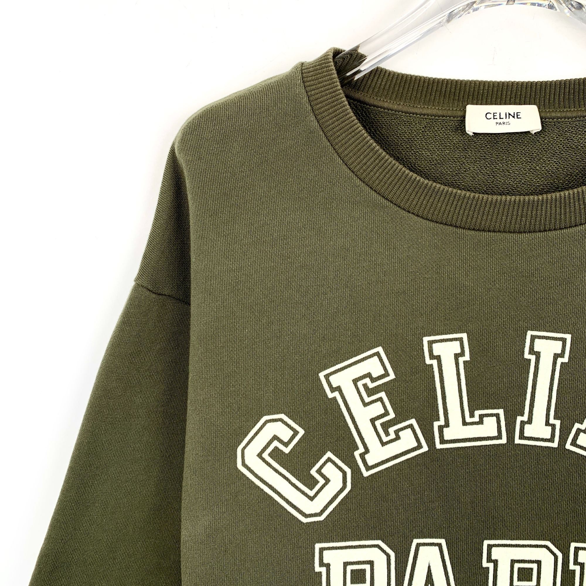 Celine Celine Military Green Logo Print Cotton Crew Neck T-Shirt (S Size XS / US 0-2 / IT 36-38 - 7 Thumbnail