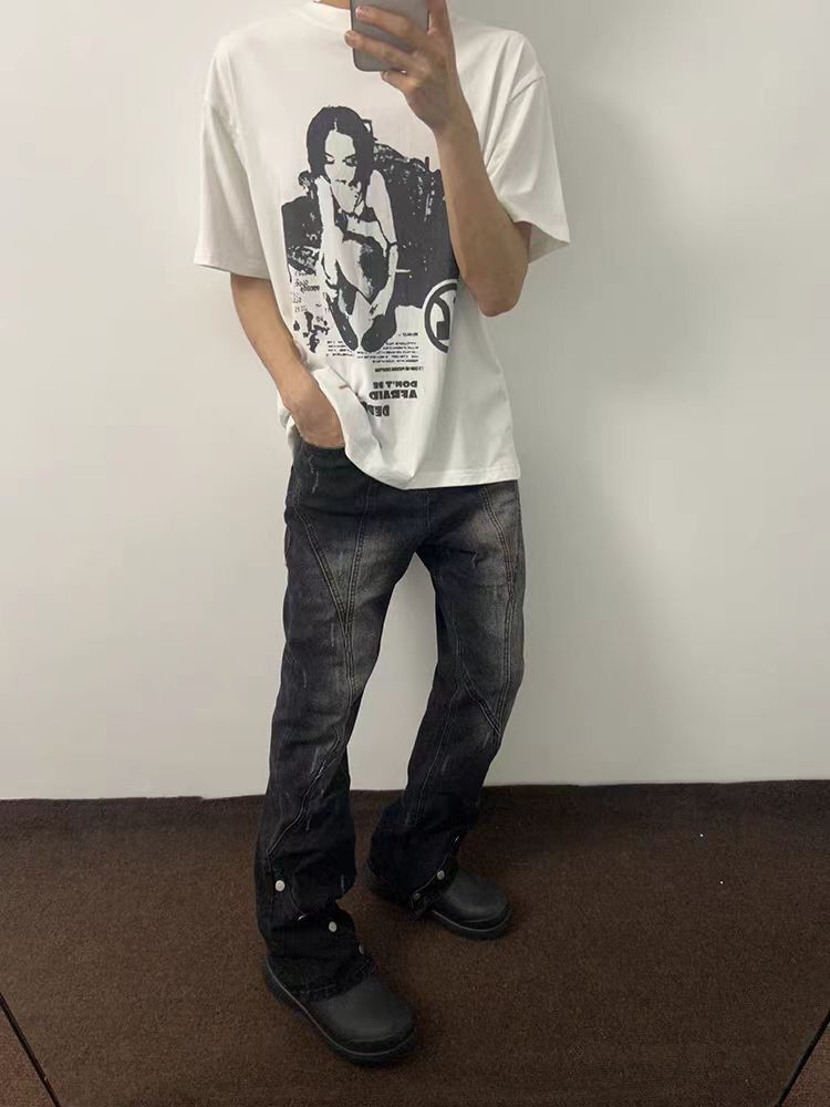 Japanese Brand × Jean Washed Black Studded Design Baggy Jeans Size US 30 / EU 46 - 2 Thumbnail