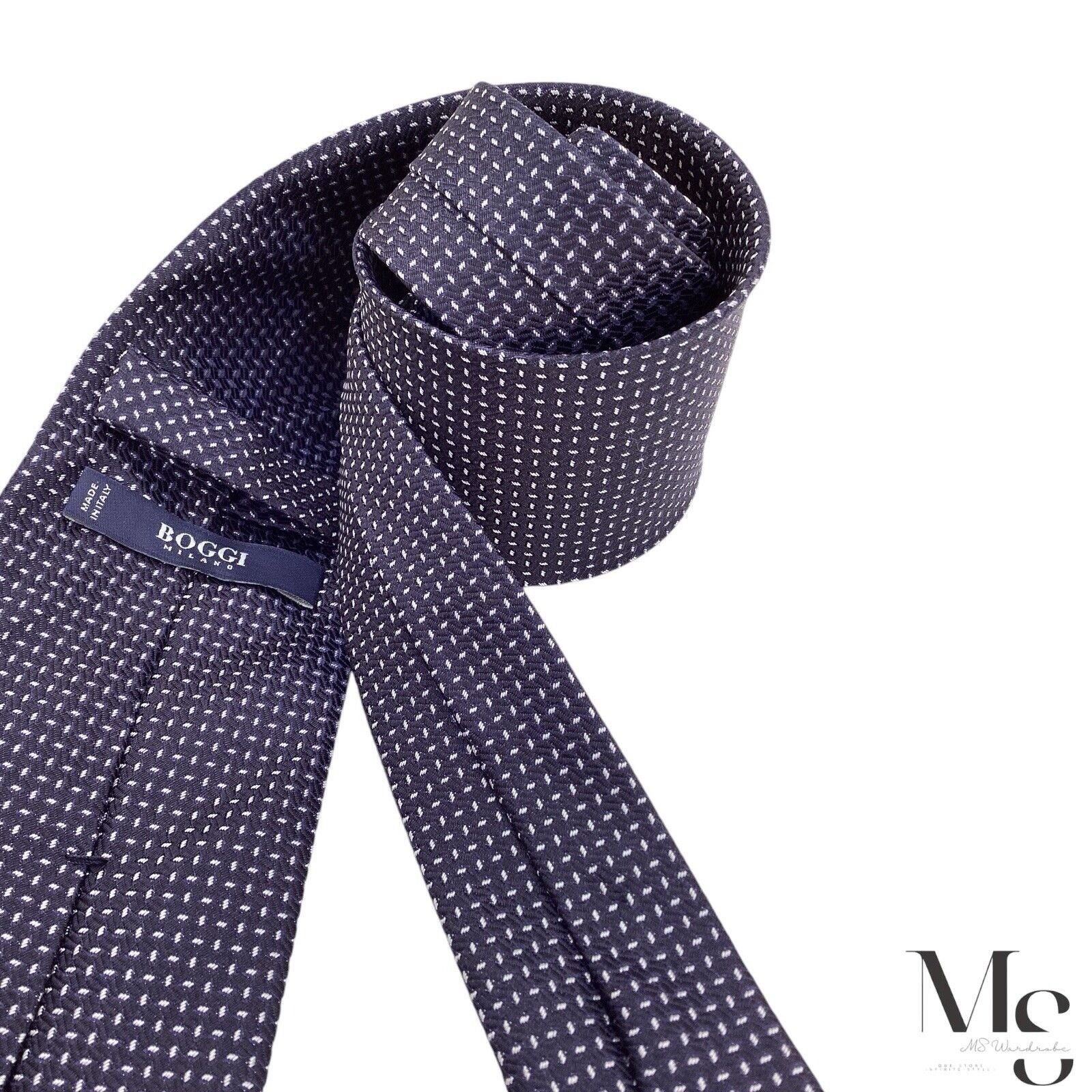 Boggi BOGGI MILANO Blue Geometric Luxury Silk Tie Made In Italy W: Size ONE SIZE - 4 Thumbnail