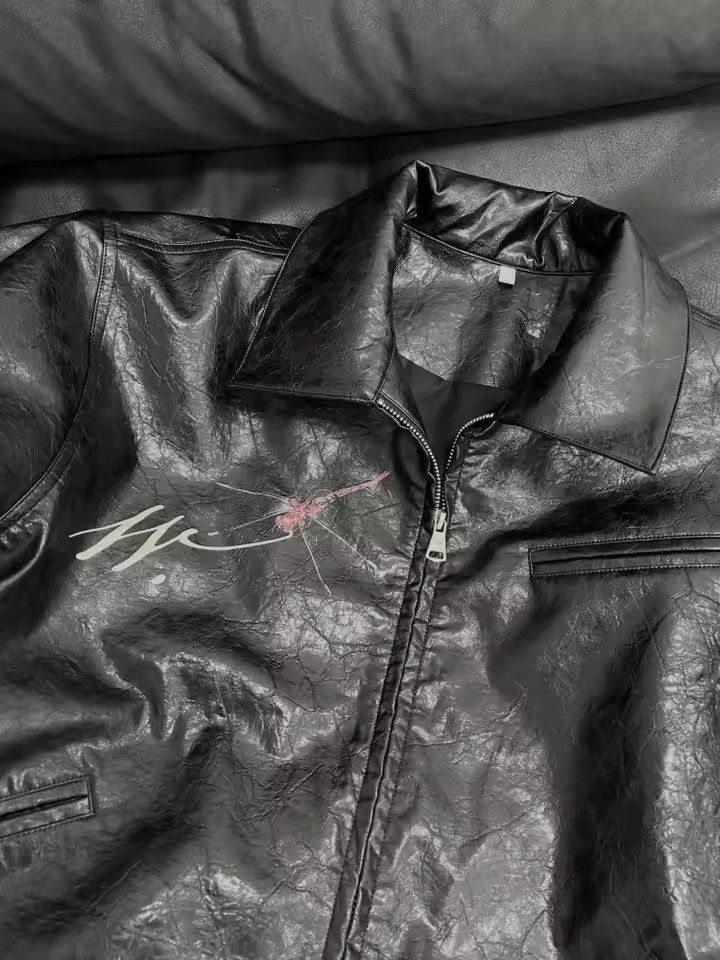 Japanese Brand Black Faux Leather Graphic Print Jacket, Relaxed Fit Size US L / EU 52-54 / 3 - 5 Thumbnail