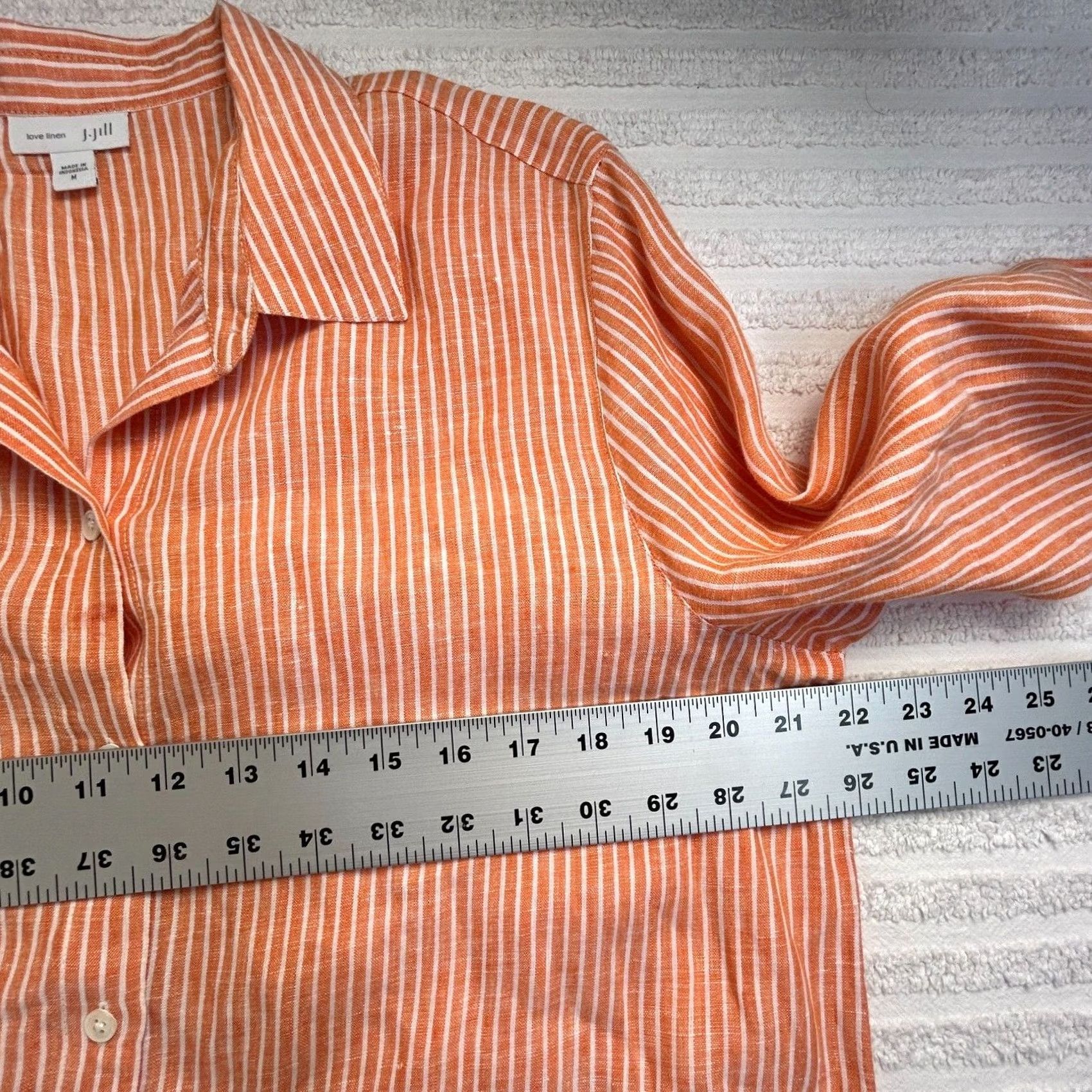 J. Jill J. Jill Love Linen Button-Up Shirt Medium Orange Pinstripe Long Sleeve Womens Size M / US 6-8 / IT 42-44 - 6 Thumbnail