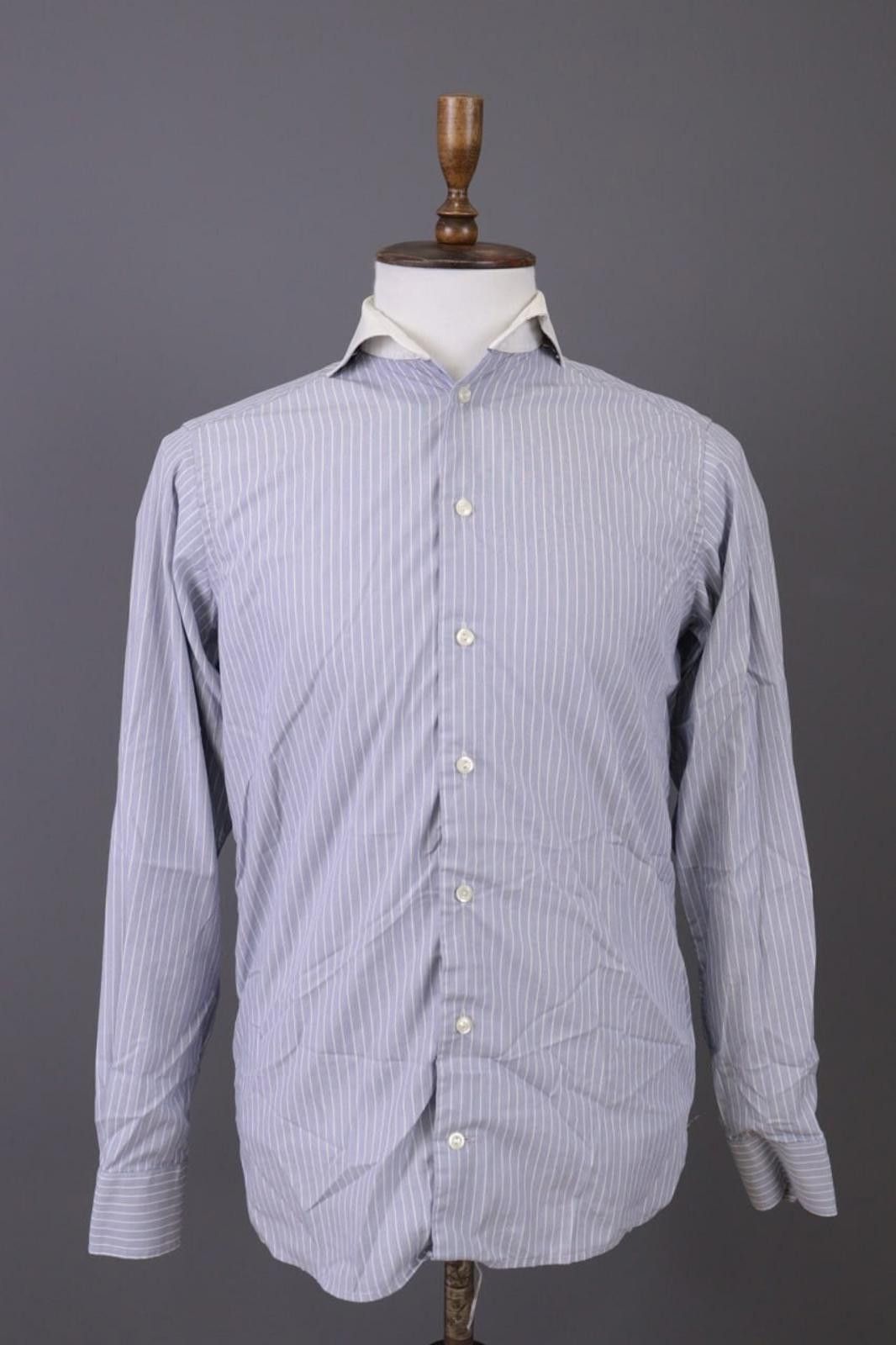 Eton Eton Contemporary Gray Pinstripe Down Shirt Size 38 / 15 Size US M / EU 48-50 / 2 - 1 Thumbnail
