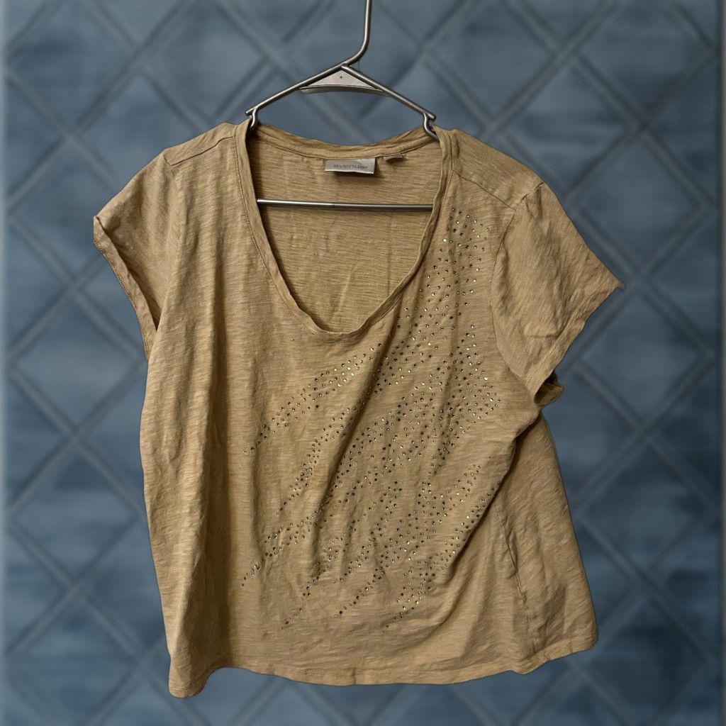 Avenue VINTAGE Avenue Love Your Tee Brown Short Sleeve Tee With Sequin Sequence SZ 18/20 Mens Girls Womens Size 40" / US 18 - 1 Thumbnail