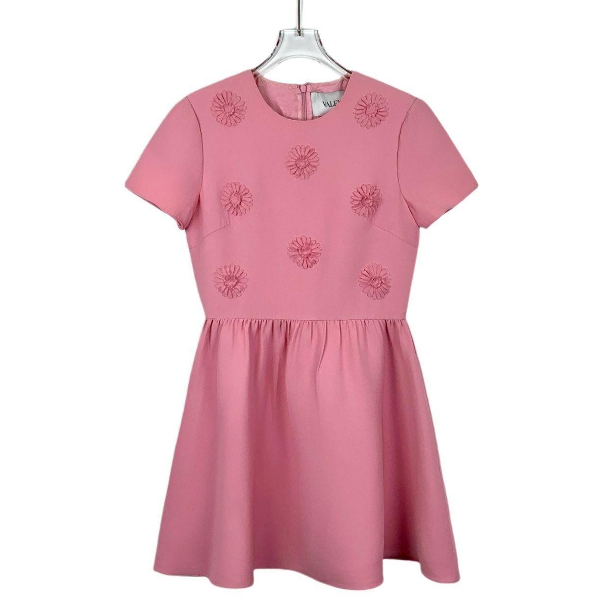 Valentino Pink Floral Embroidered Round Neck Short Sleeve Dr