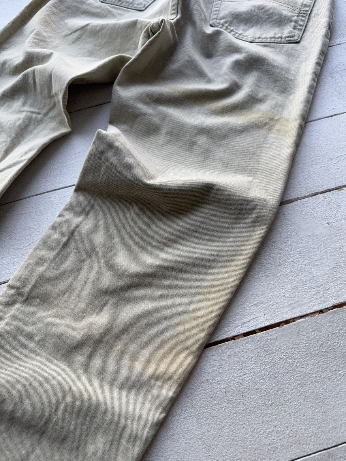 Armani Vintage 90s Distressed Armani Jeans Beige Straight Fit Pant Size US 33 - 15 Thumbnail