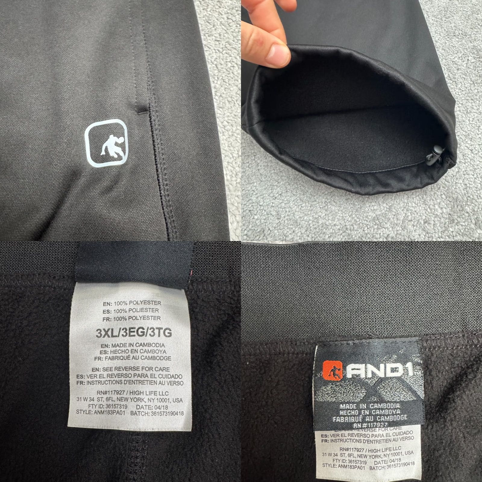 Vintage AND1 Tech Fleece Track Pants Mens 3XL Black with Pockets - Straight Leg, Fleece, Regular Fit, Polyester, Casual Activewear Size US 39 - 8 Thumbnail