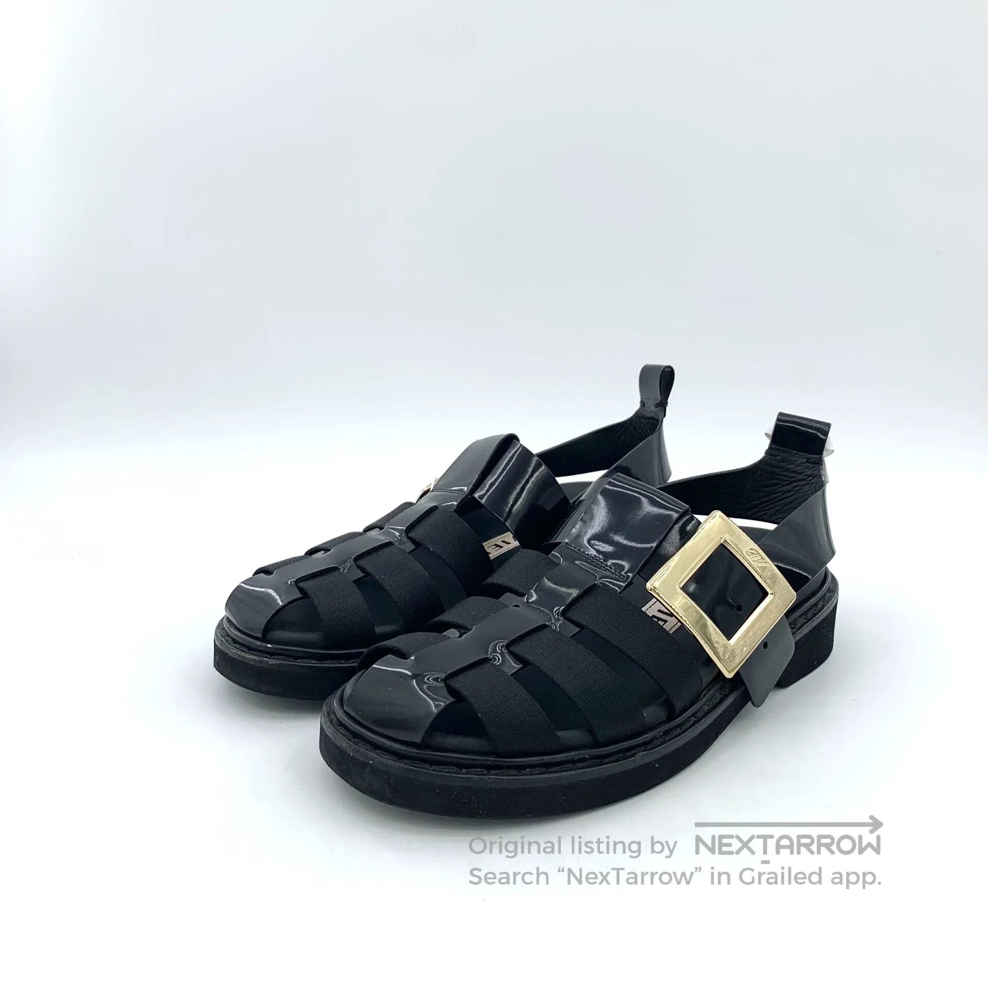 Roger Vivier Roger Vivier Black Square Buckle Lacing Casual Flat Sandal Size US 6.5 / IT 36.5 - 1 Thumbnail