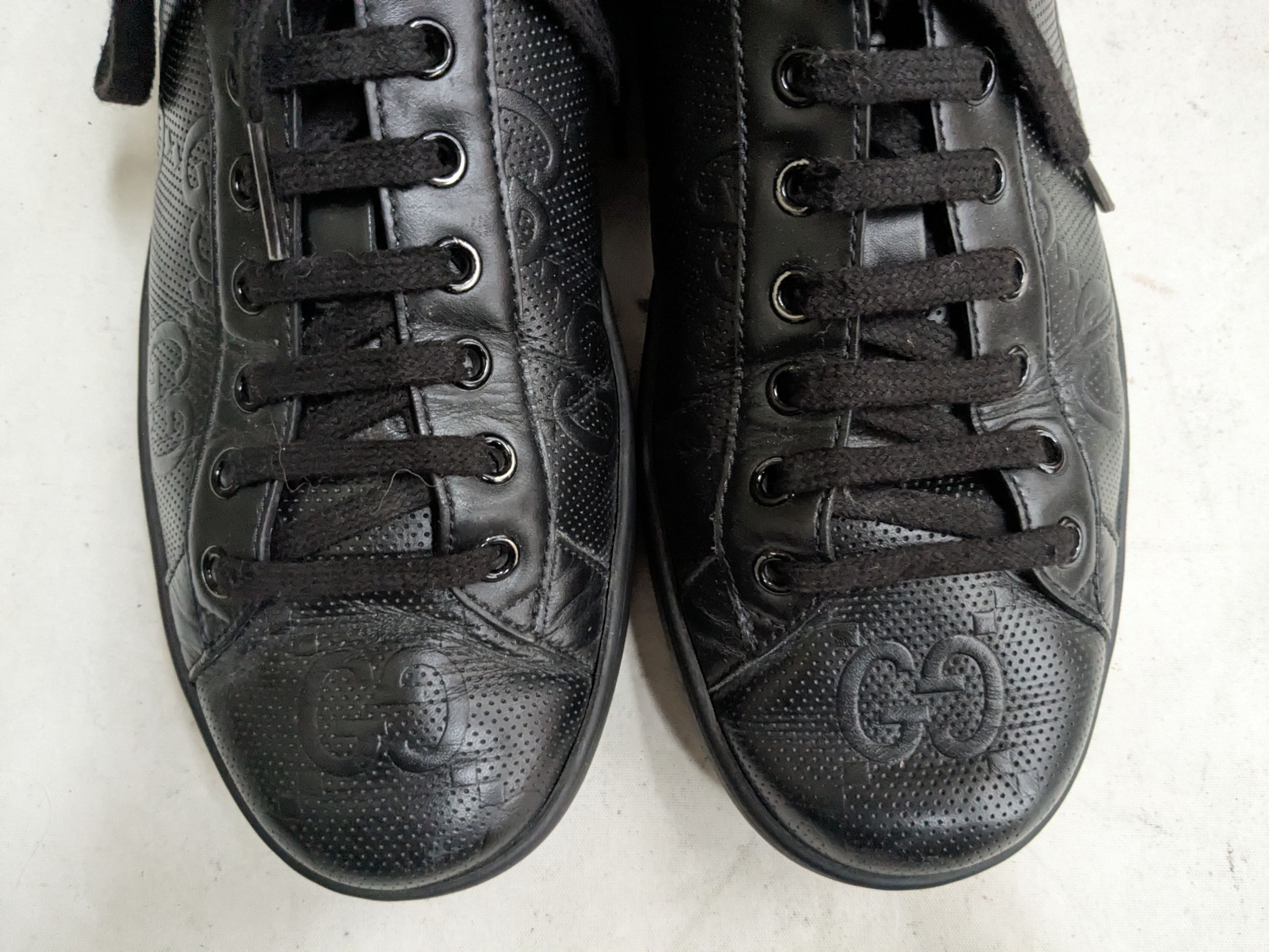 Gucci Gucci Ace Sneakers 8.5 Black Leather Monogram GG Logo Size US 8.5 / EU 41-42 - 4 Thumbnail