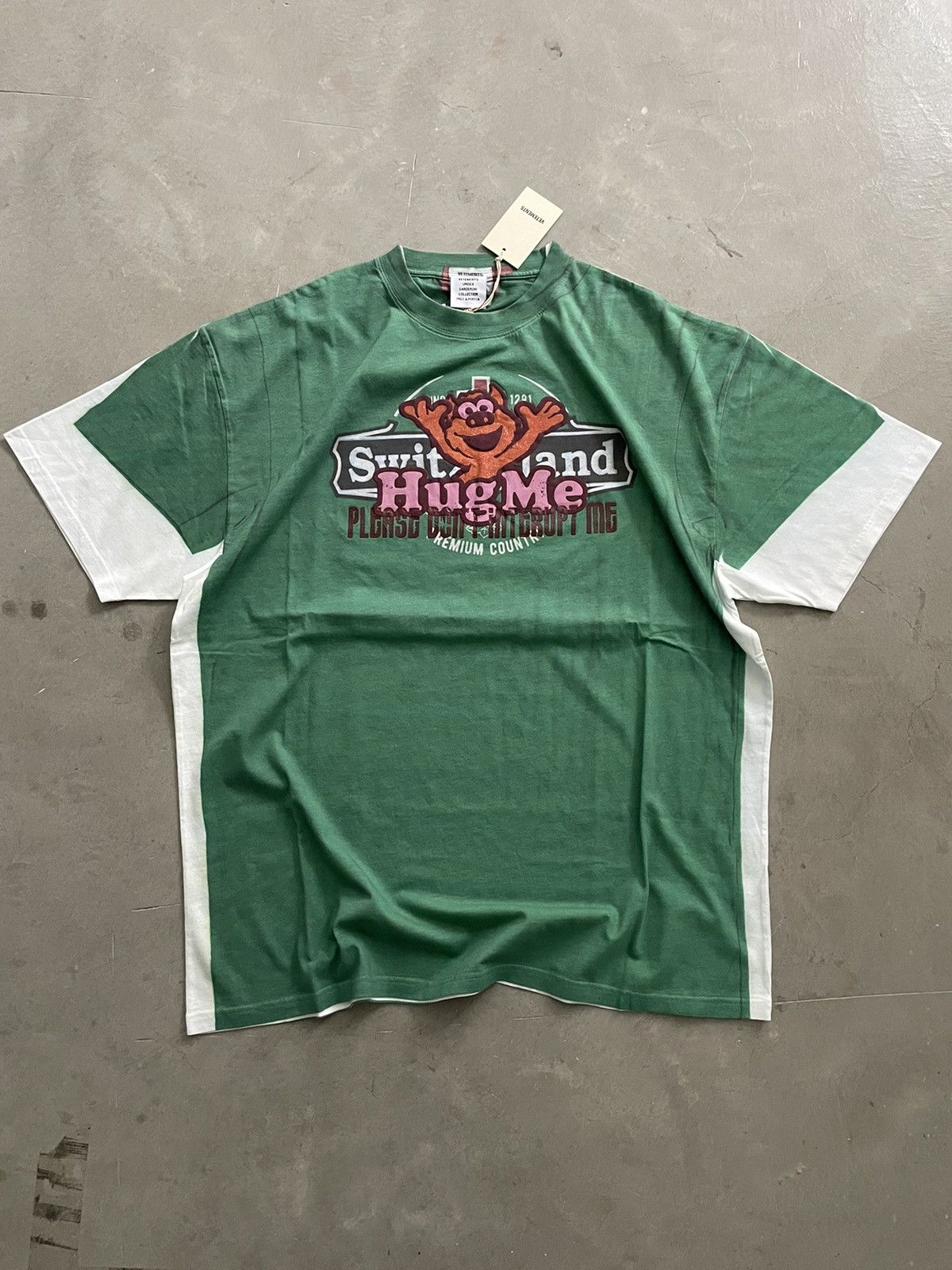 image of Vetements Trompe L’Oeil Hug Me T Shirt in Green, Men's (Size Large)