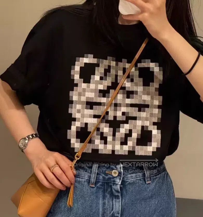 Loewe Loewe Black logo mosaic print cotton round neck short slee Size S / US 4 / IT 40 - 8 Thumbnail