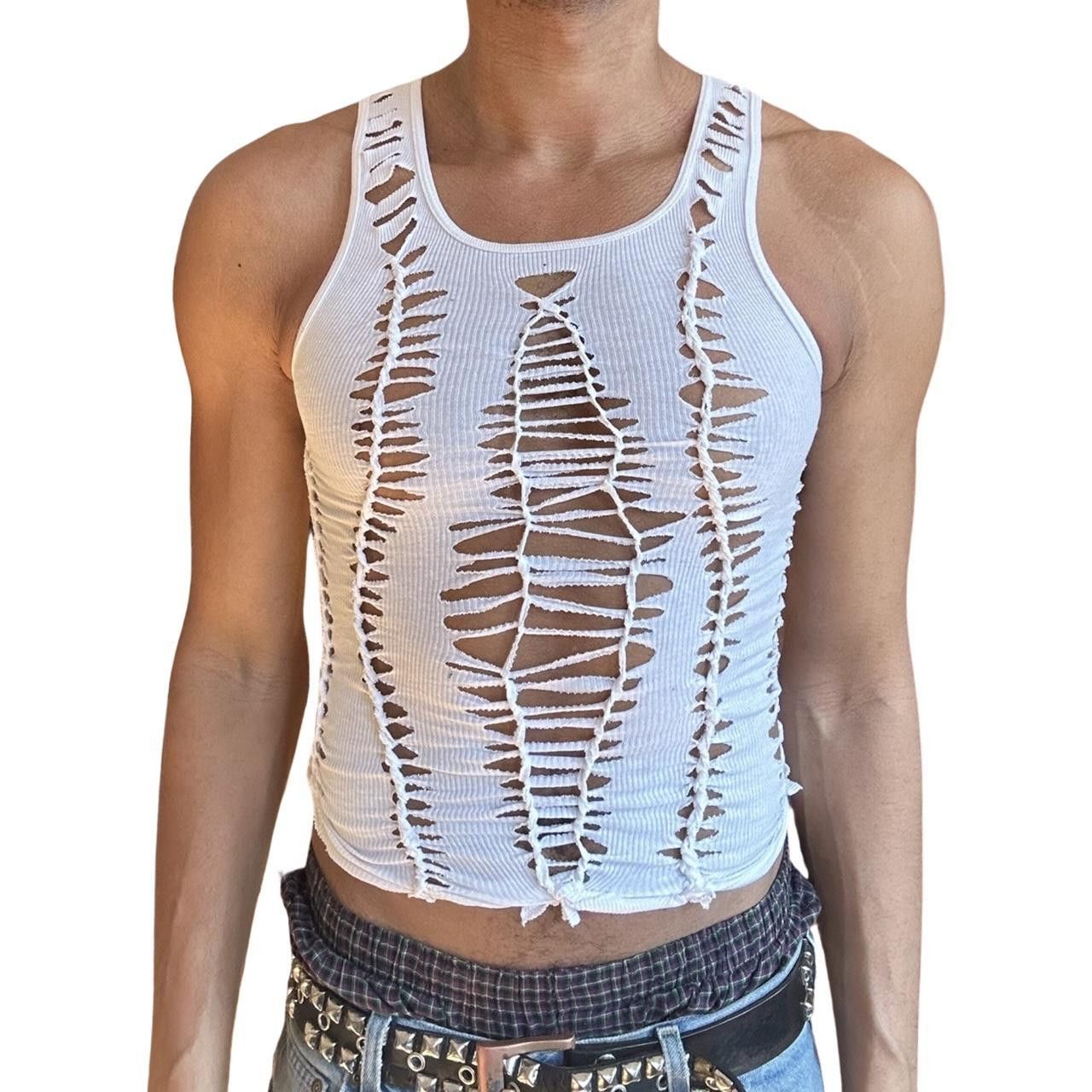 Hanes ASTROBOI* WHITE SHREDDED BRAIDED FESTIVAL TANK TOP _ SMALL Size US S / EU 44-46 / 1 - 1 Thumbnail