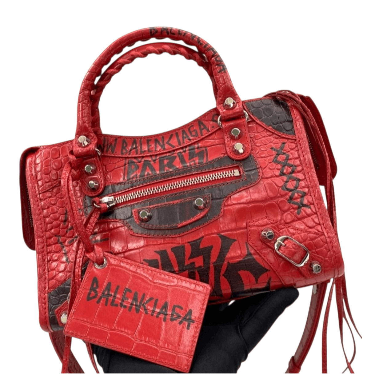 Balenciaga Balenciaga Calfskin Crocodile Embossed Graffiti Mini City Size ONE SIZE - 4 Thumbnail