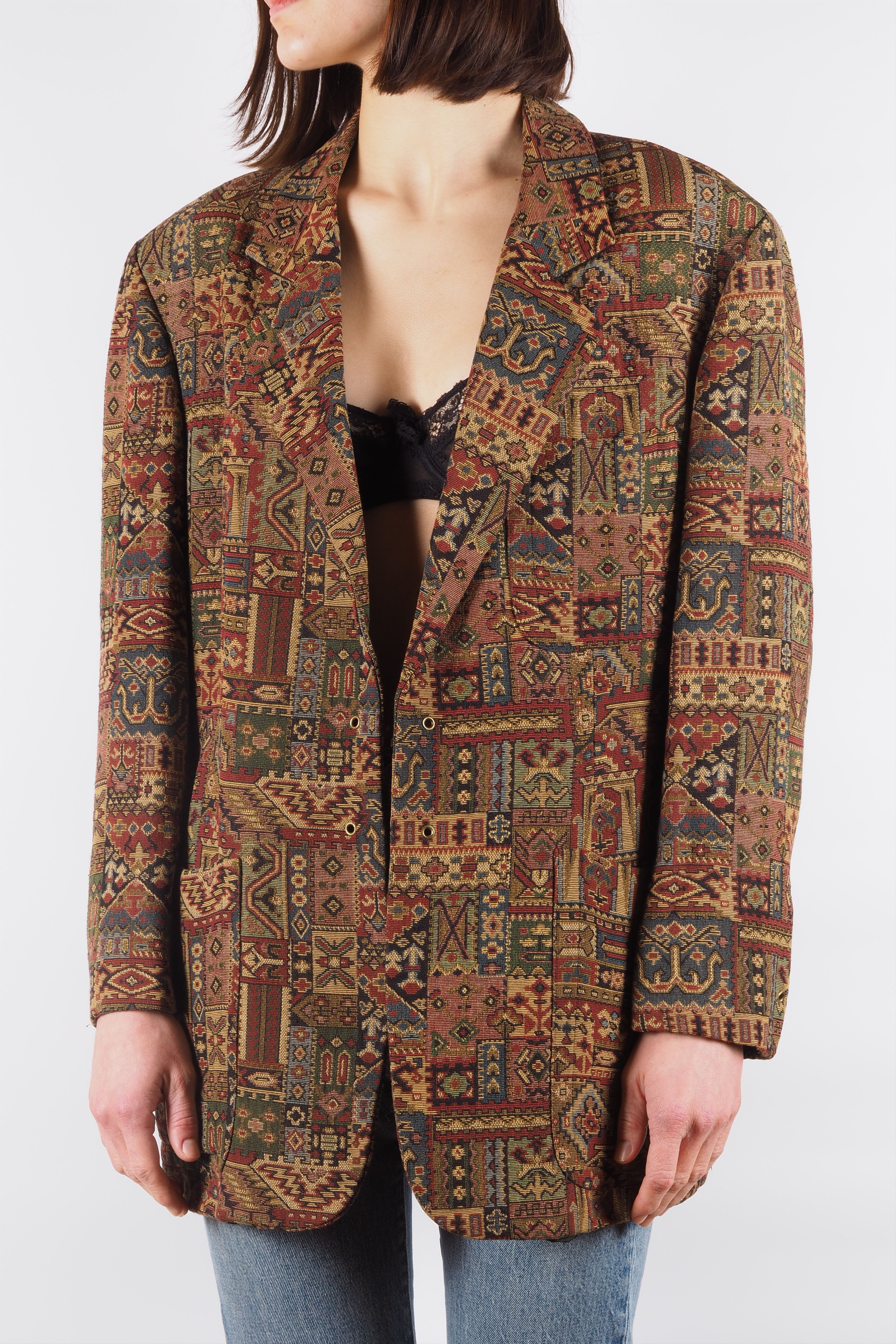 Moschino × Vintage Moschino Cheap Chic Vintage Tribal Textured Blazer Jacket Size XL / US 12-14 / IT 48-50 - 2 Thumbnail