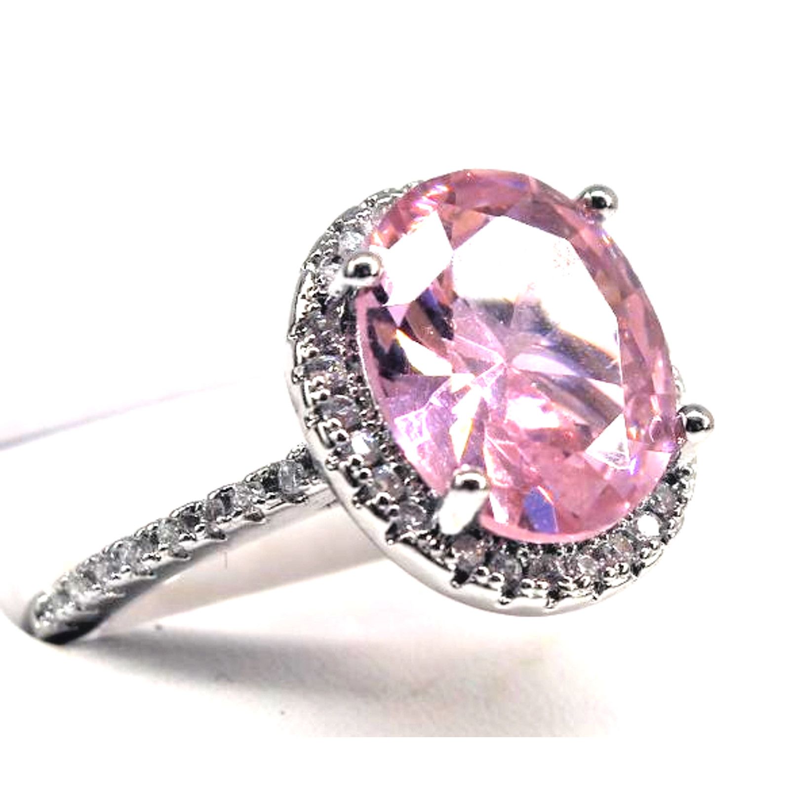 Other Pink Glass Ring Surrounded by Tiny Prong Set Stones • Sz 6 Size ONE SIZE - 1 Thumbnail