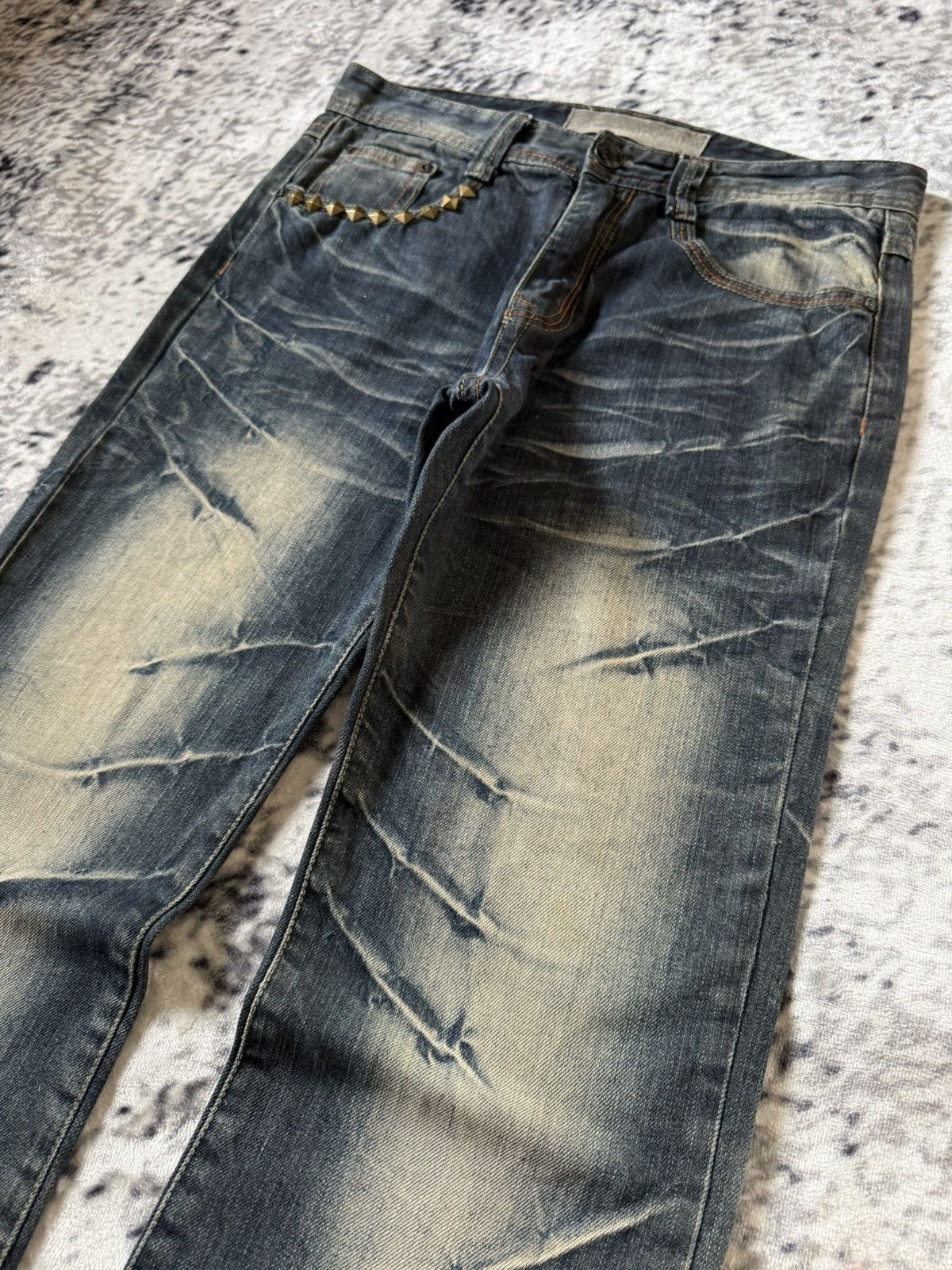 Japanese Brand Tokyo Underground Studded Mud Wash Flared Jeans Size US 30 / EU 46 - 6 Thumbnail