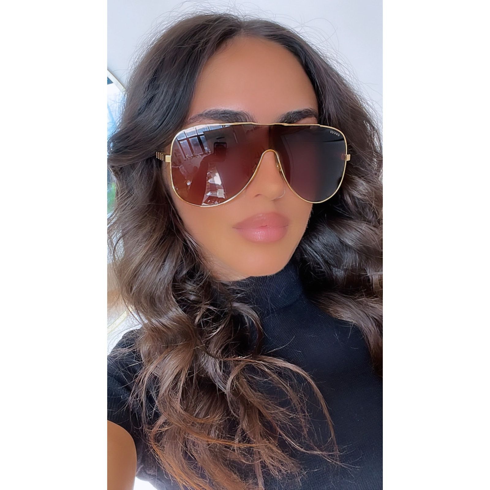 Gucci NEW Gucci GG1436S Gold Metal Shield Brown Sunglasses $640 Size ONE SIZE - 8 Thumbnail