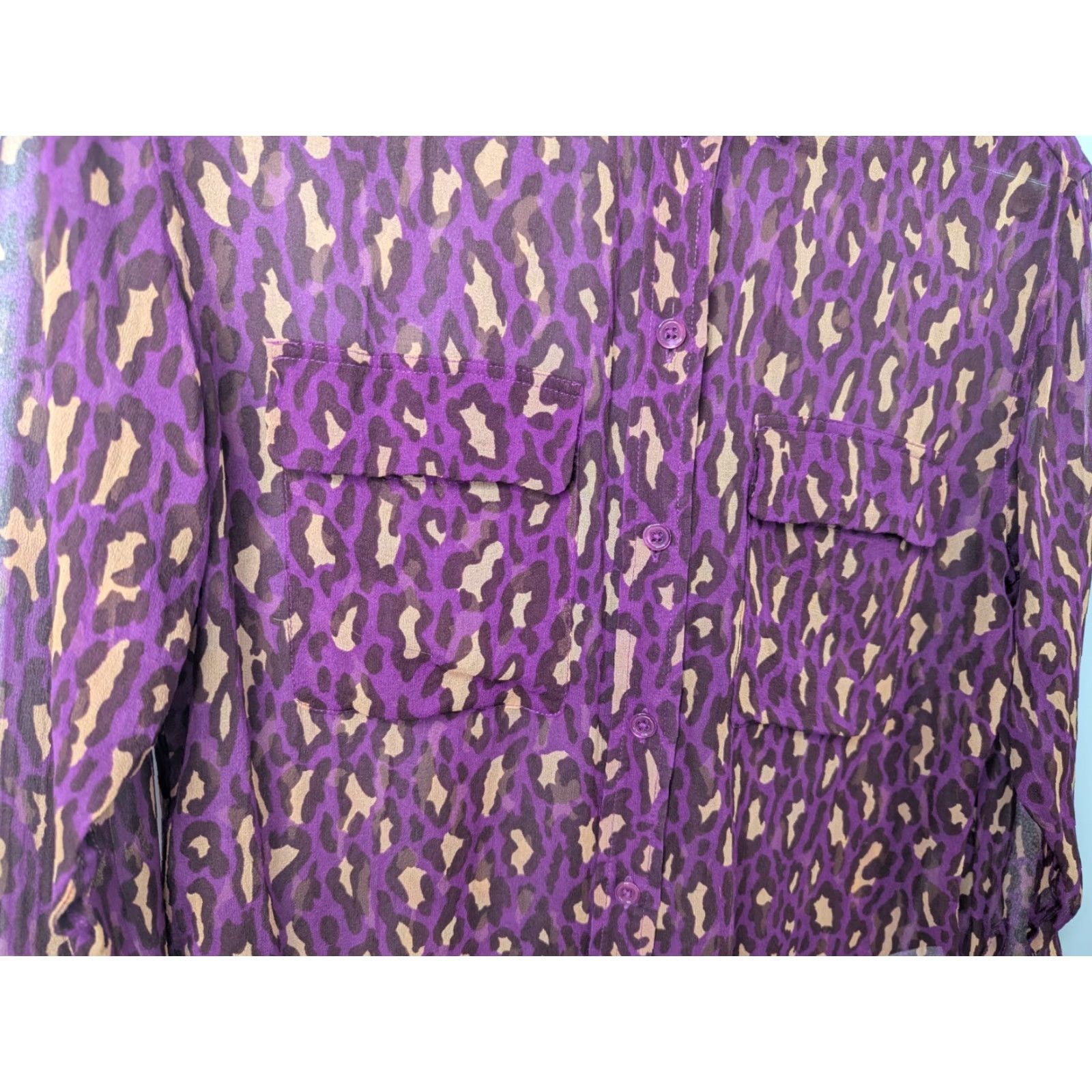 Equipment Equipment Femme Blouse Women XS Purple Silk Sheer Leopard Button Front 100% Silk Size XS / US 0-2 / IT 36-38 - 3 Thumbnail