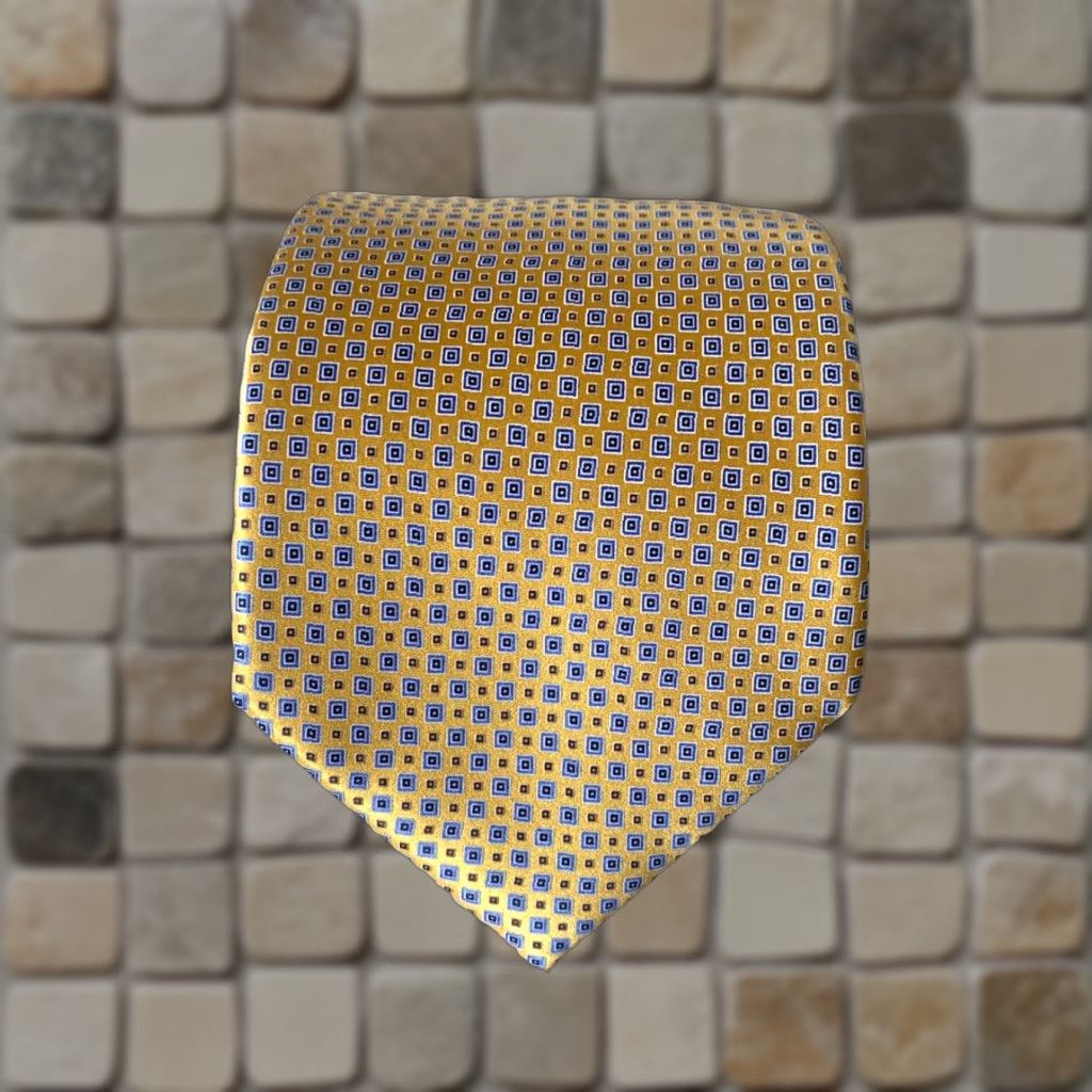 Ermenegildo Zegna Ermenegildo Zegna Tie Mens Classic Silk Yellow Gold Geometric 100% Silk Made in Italy Length 60" Width 3.5" Disegno Esclusivo No. 5004 Size ONE SIZE - 1 Thumbnail