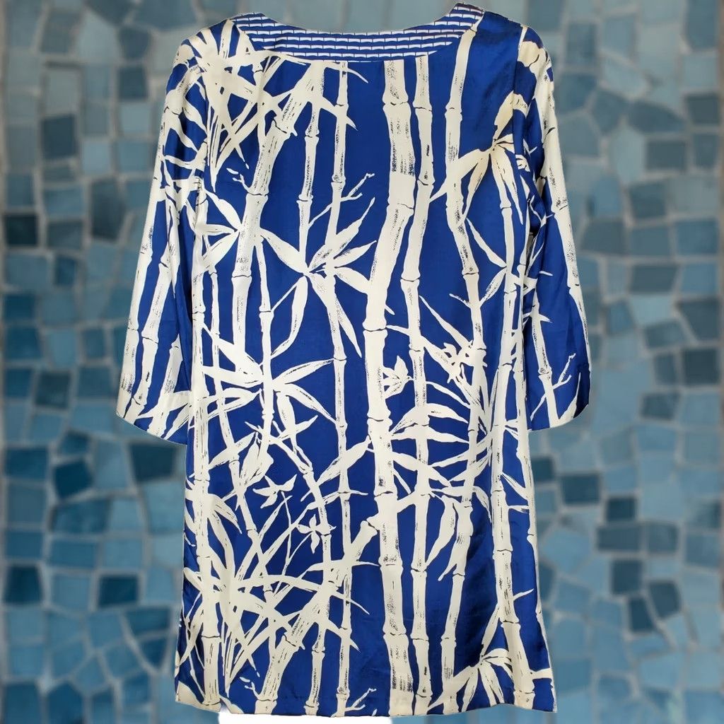 J.McLaughlin J. McLaughlin 100% Silk Tunic Dress Navy Blue White Bamboo Pattern Women's M Beach Silk Dress Navy Blue White Bamboo Pattern J. McLaughlin Women's M Size M / US 6-8 / IT 42-44 - 1 Thumbnail