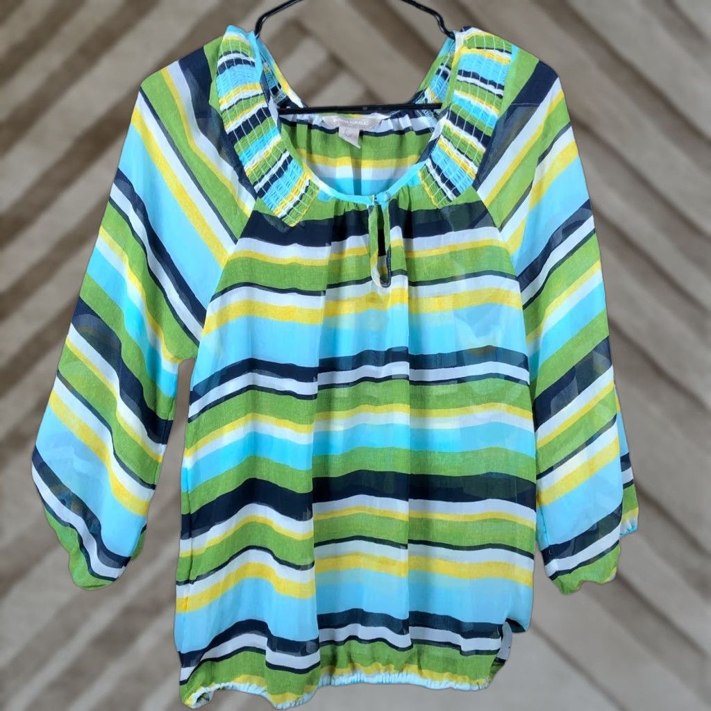 Banana Republic Banana Republic Womens Blouse Multicolored Striped Long Sleeve Sheer Large Size L / US 10 / IT 46 - 1 Thumbnail