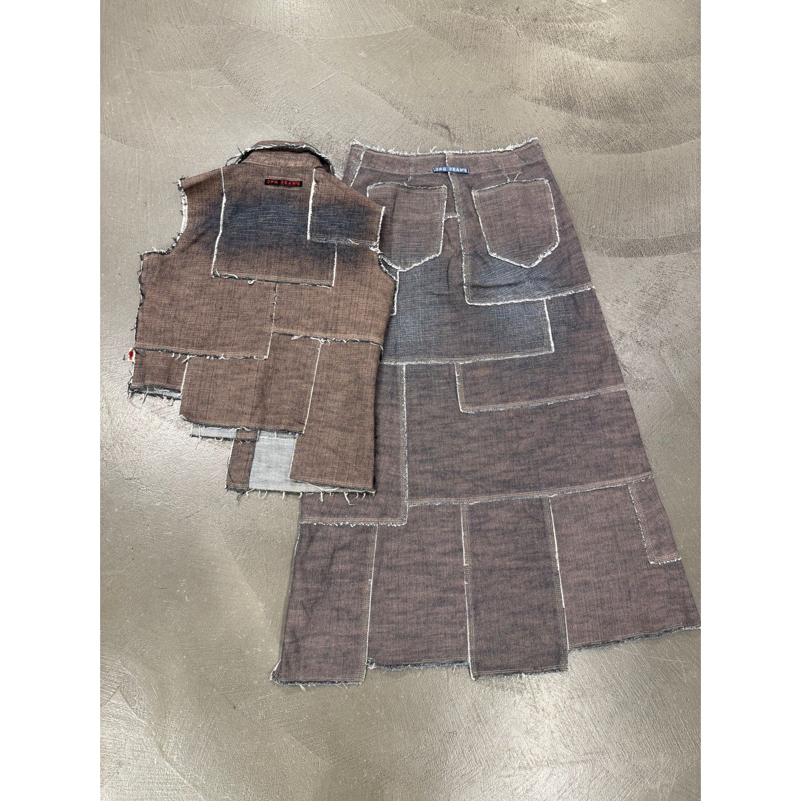 Jean Paul Gaultier 2000s Jean Paul Gaultier denim patchwork set top long skirt Size 29" - 6 Thumbnail