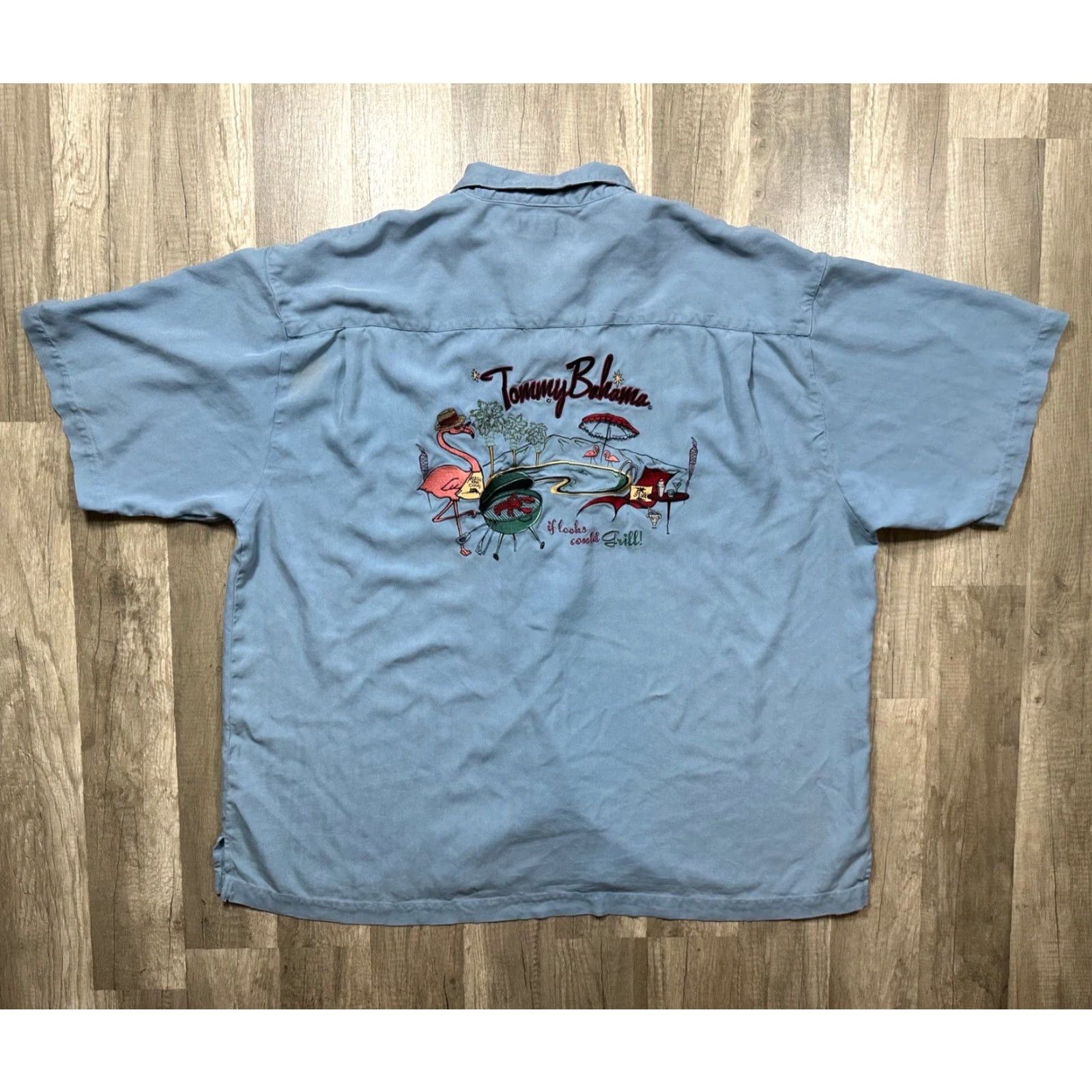 Tommy Bahama Tommy Bahama Button-Down Silk Mens 2XL Flamingo If Looks Could Grill Shirt Casual Beach Hawaiian Aloha Grill Mens Size US XXL / EU 58 / 5 - 2 Thumbnail