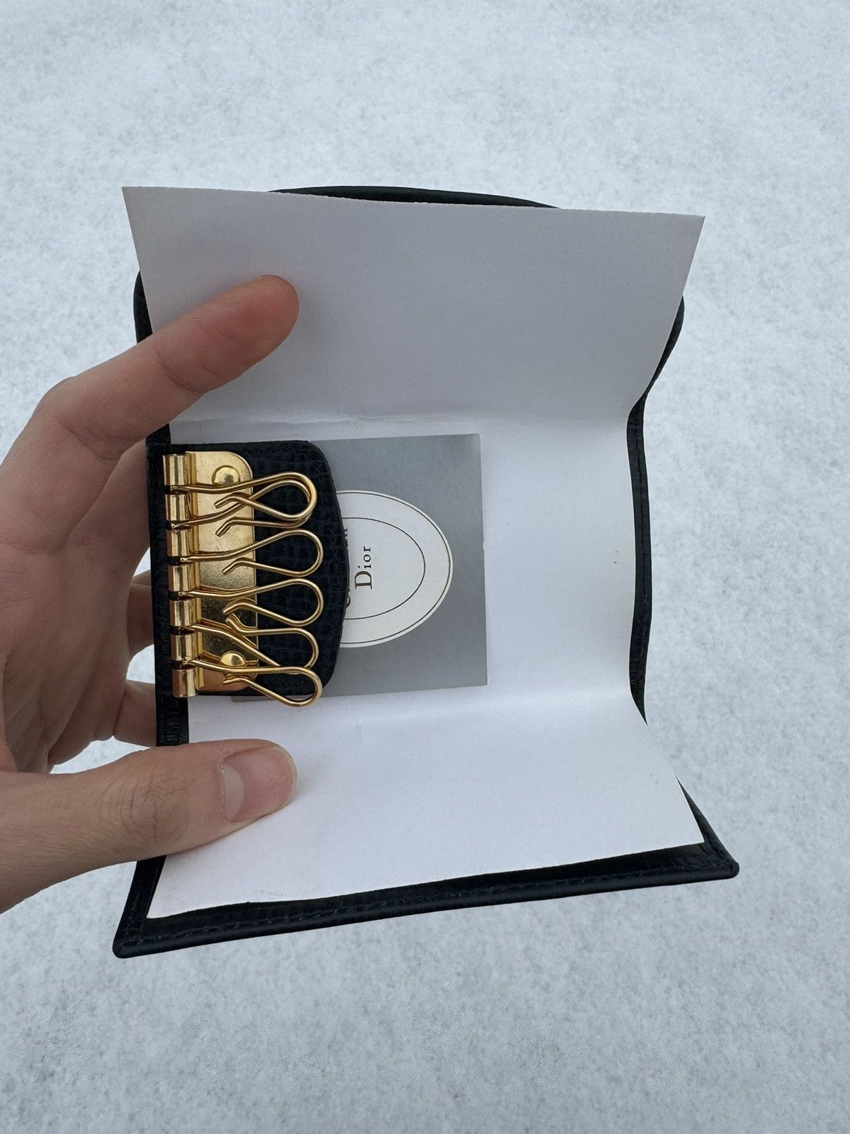 Dior Navy Leather Logo Ring Key Case Card Holder