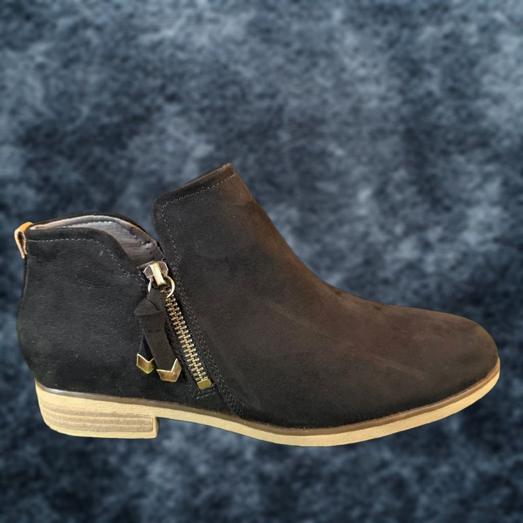 Vintage Dr Scholl's Ankle Booties Women 8.5 Black Faux Suede Zip Comfort Low Heel Bootie Casual Workwear Size US 9 / IT 39 - 1 Thumbnail