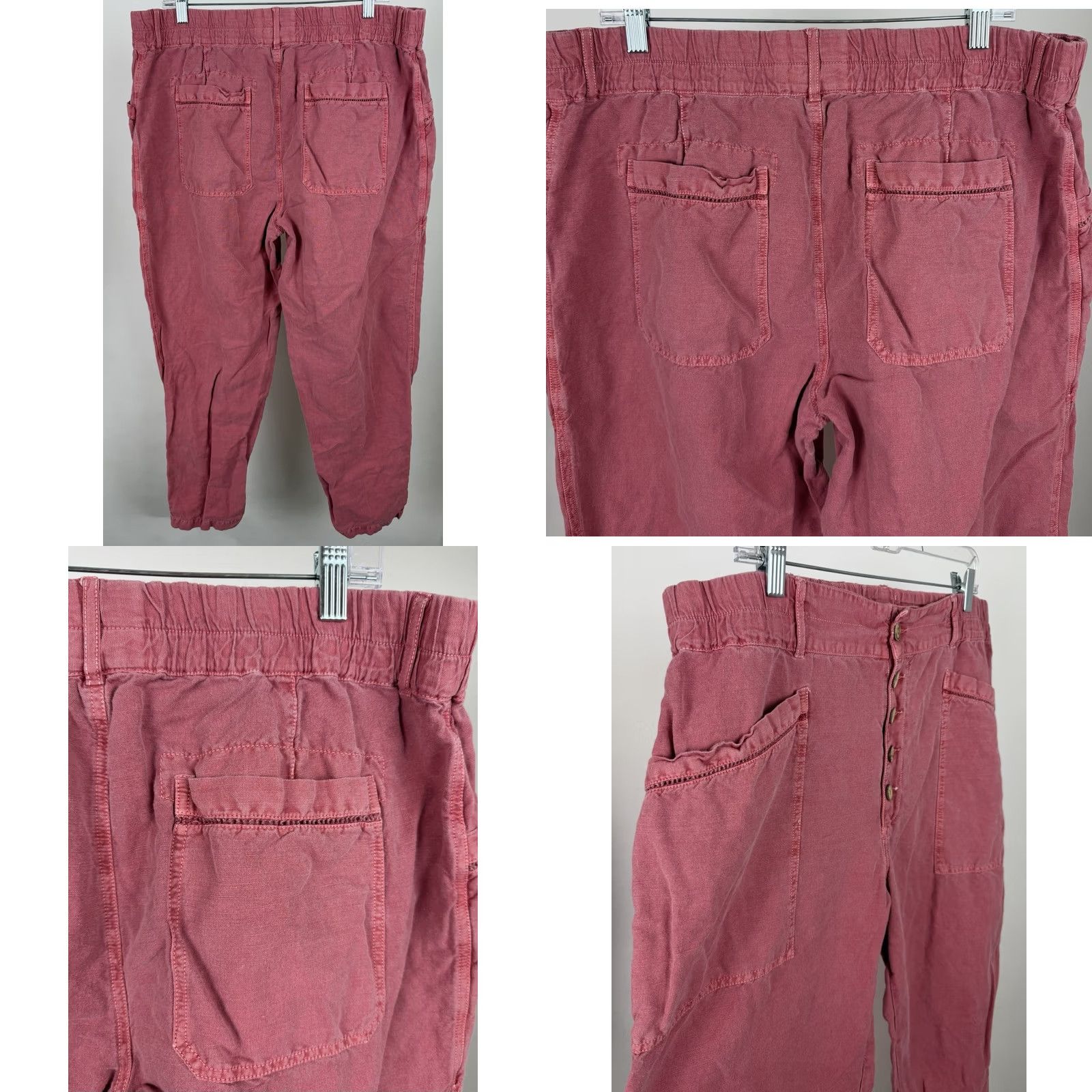 Vintage Sundance Pants Womens 16 Salmon Pink Linen Cotton Blend Elastic Waist Size 38" / US 16 / IT 52 - 8 Thumbnail