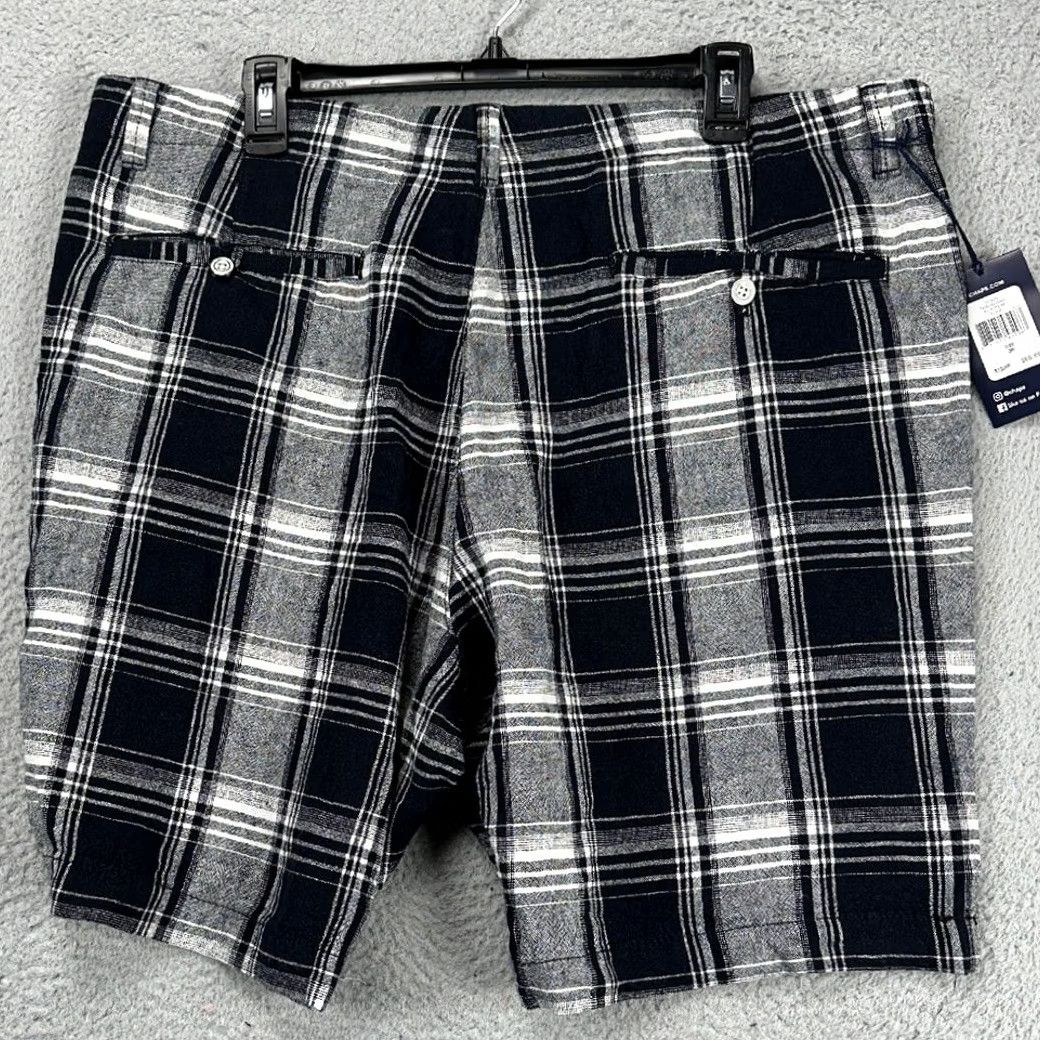 Chaps Chaps Linen Blend Shorts Men 36X9 Black White Plaid Flat Front Casual Pocket NEW Size US 36 / EU 52 - 3 Thumbnail