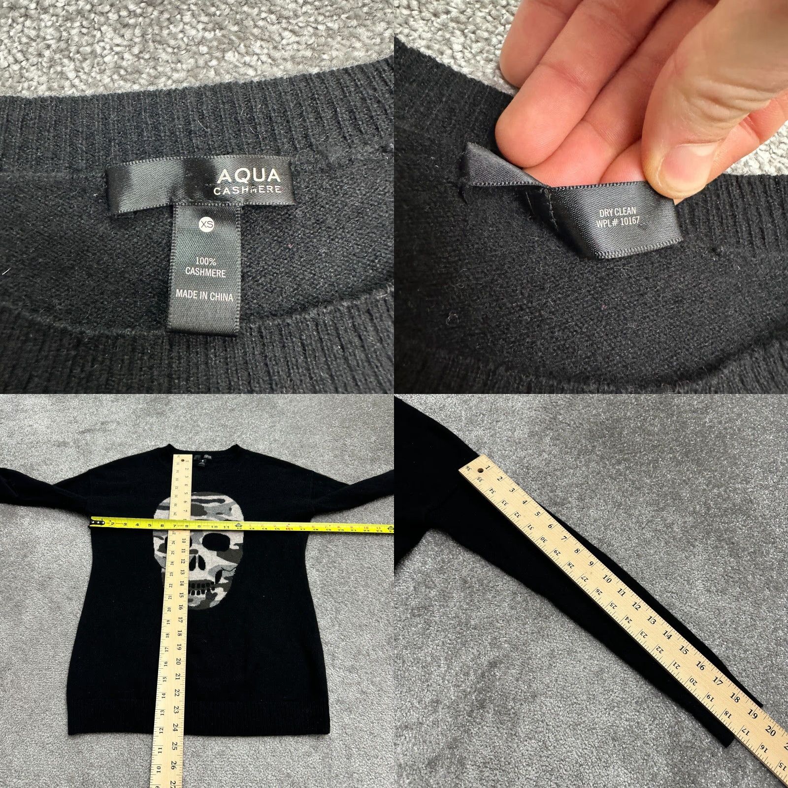 AQUA VINTAGE not applicable – Aqua Cashmere Sweater Women XS Black Skull Crew Neck Knit Pullover Casual Womens XS Black Skull Logo Punk Retro 90s Theme Size XS / US 0-2 / IT 36-38 - 8 Thumbnail