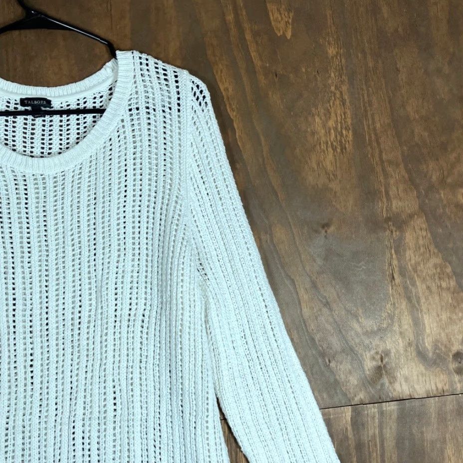 Talbots Talbots Sweater Womens Large White Open-Knit 100% Cotton Long Sleeve Size L / US 10 / IT 46 - 5 Thumbnail