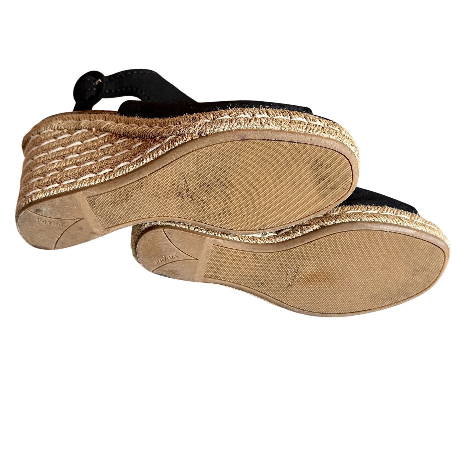 Prada Prada Black Suede Open Toe Espadrille Slingback Wedges Size US 9.5 / IT 39.5 - 3 Thumbnail