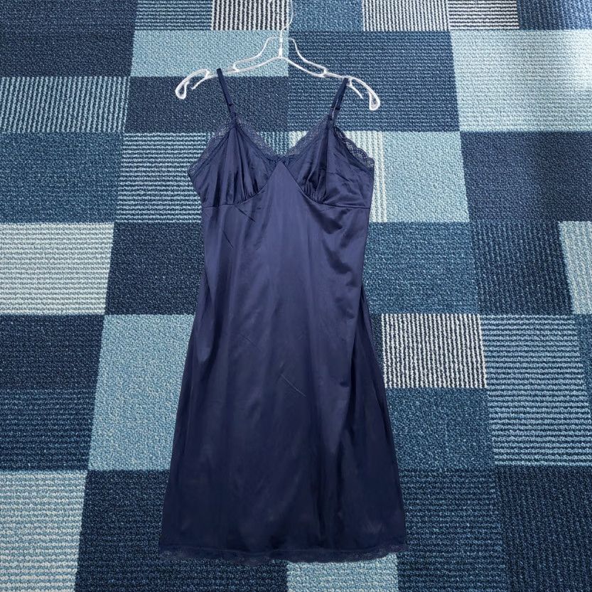 Vintage VINTAGE Deena Dress Women M Blue Mini Slip Satin V-Neck A-Line Dress Size M / US 6-8 / IT 42-44 - 1 Thumbnail