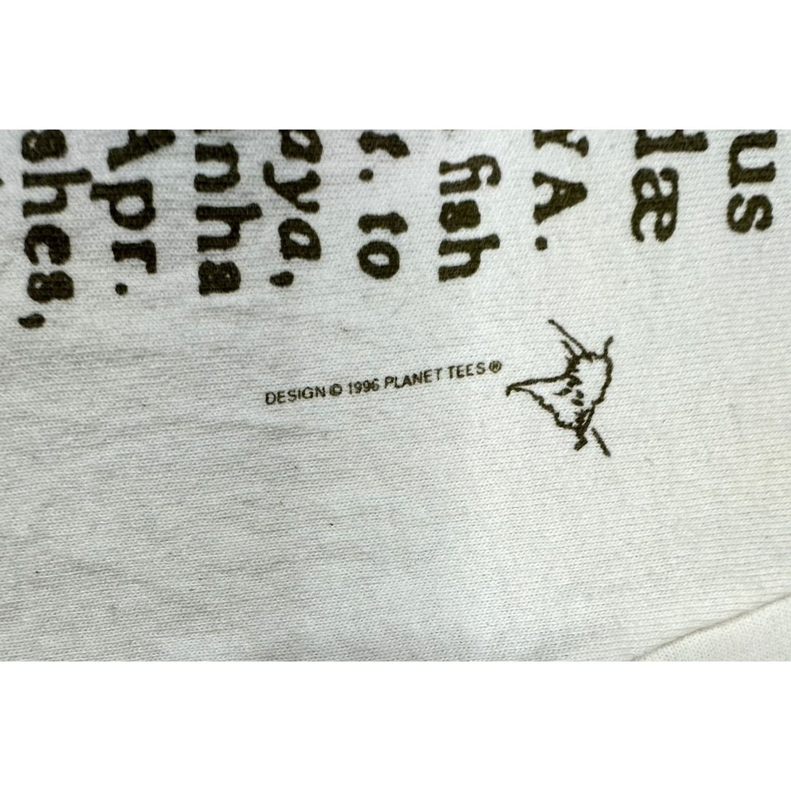 Fruit Of The Loom VINTAGE Fruit of the Loom T-Shirt 90s Piranha Graphic Short Sleeve Ivory M Men/Women Unisex Adults Slim Classic Cotton USA FotL 1996 Planet Tees Size US M / EU 48-50 / 2 - 5 Thumbnail