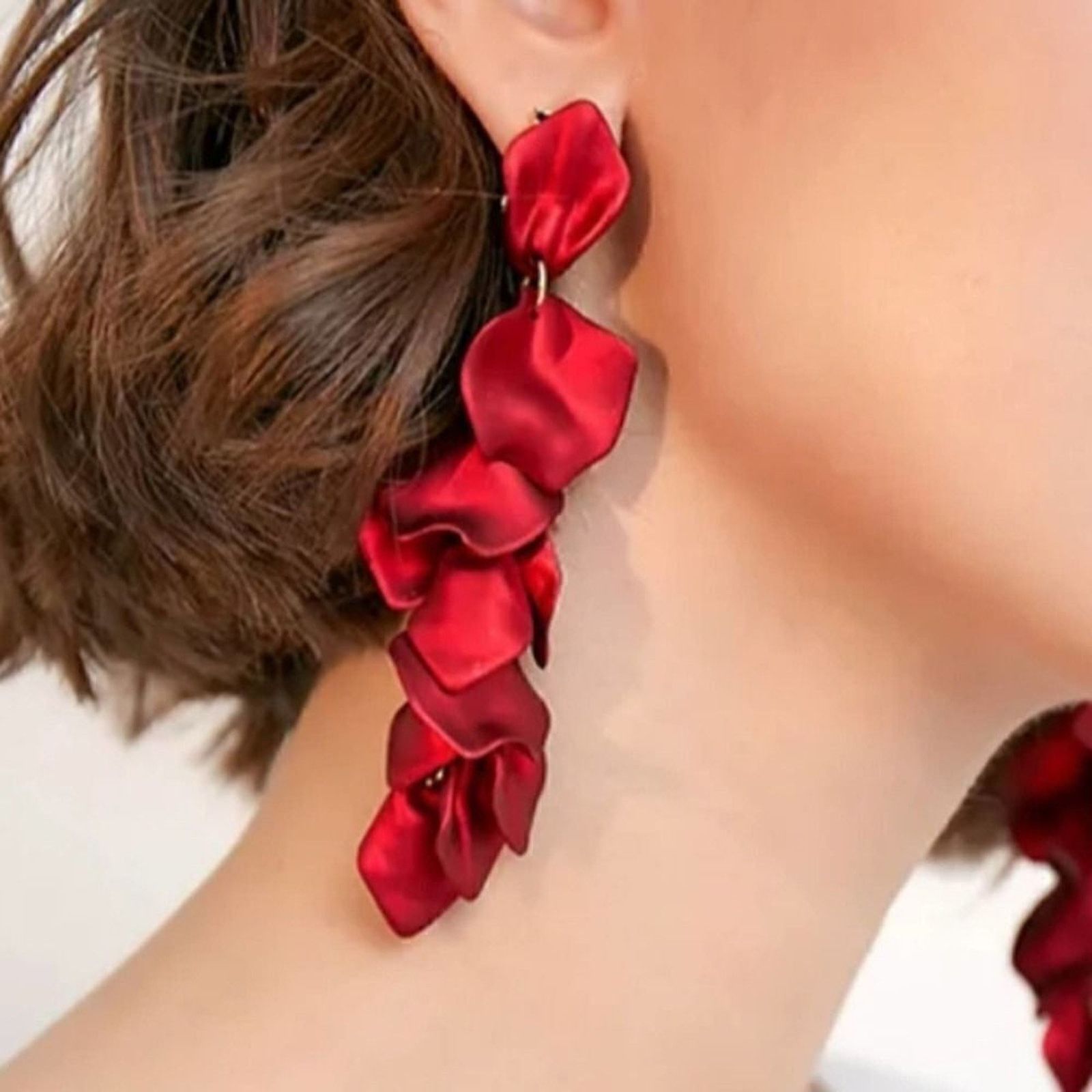 The Unbranded Brand Rose Petal Long Earrings Red Color Size ONE SIZE - 10 Thumbnail