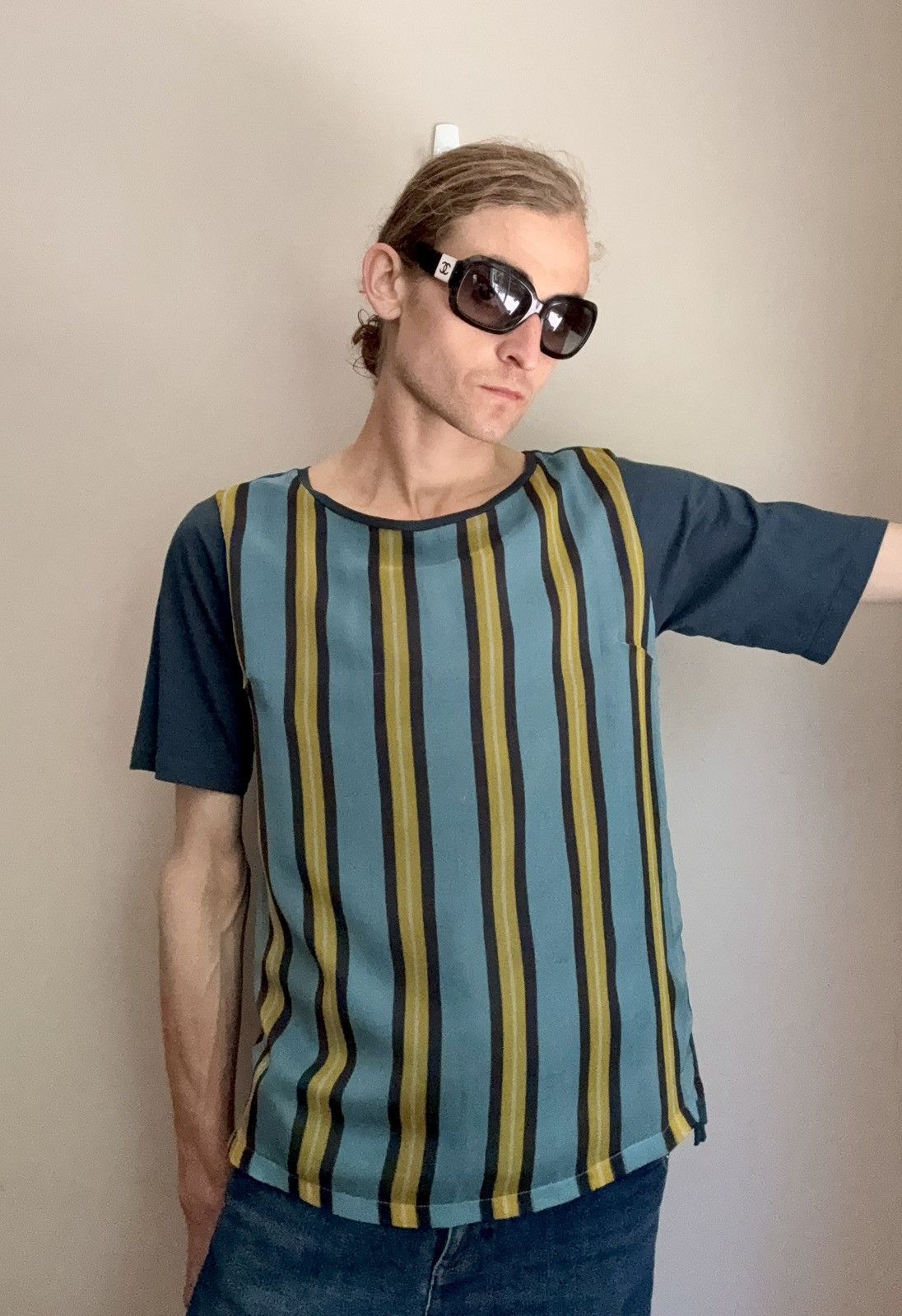 Dries Van Noten Dries Van Noten Vintage Silk Overlay Striped Tee Size US S / EU 44-46 / 1 - 11 Thumbnail