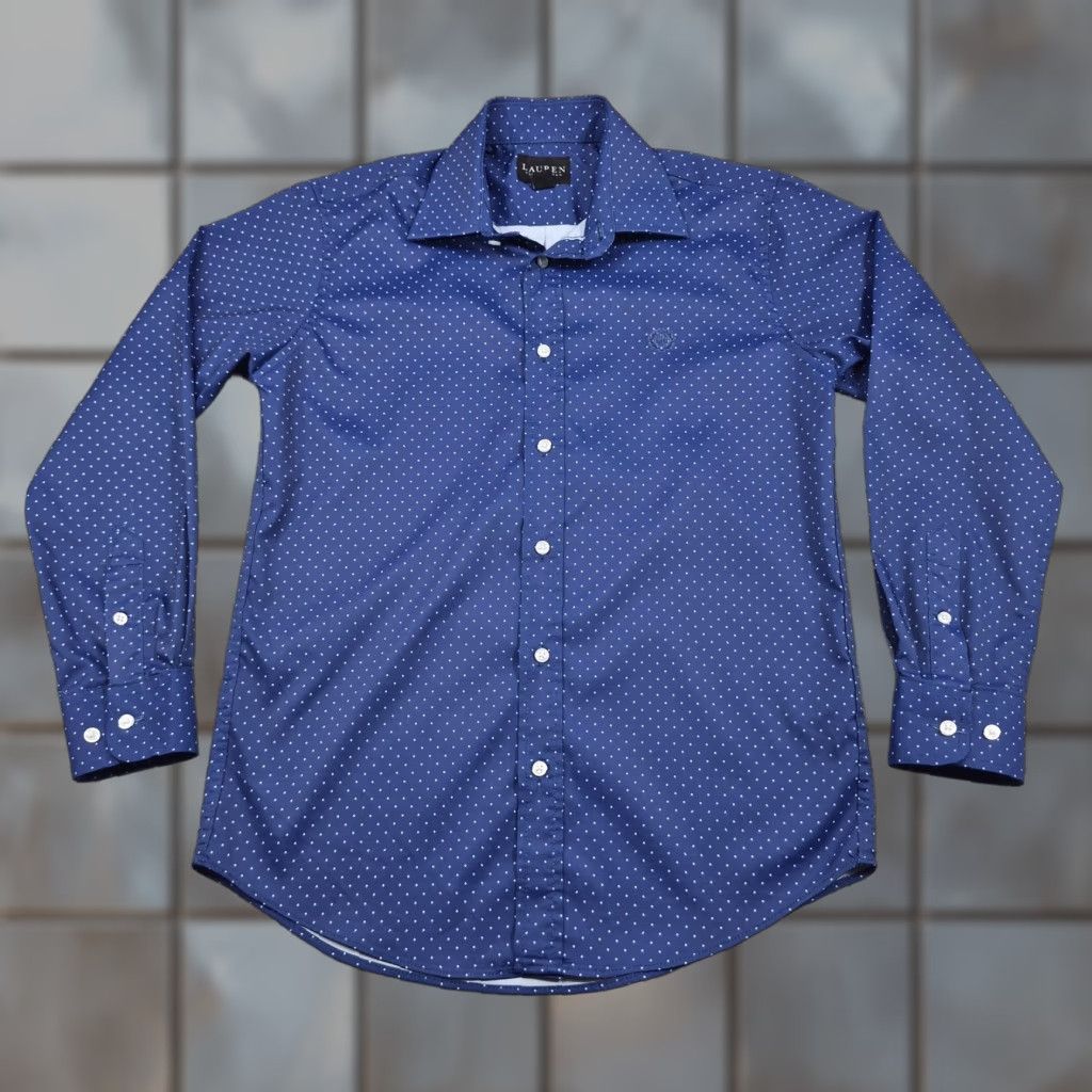 Ralph Lauren Lauren Ralph Lauren Shirt Womens 14 Blue Polka Dot Button Up Stretch Long Sleeve Size XL / US 12-14 / IT 48-50 - 1 Thumbnail