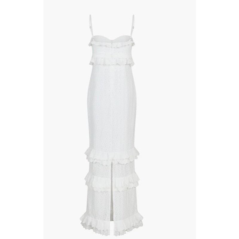 Other Commense White Cup Detail Layered Ruffle Eyelet Long Dress Size M / US 6-8 / IT 42-44 - 5 Thumbnail