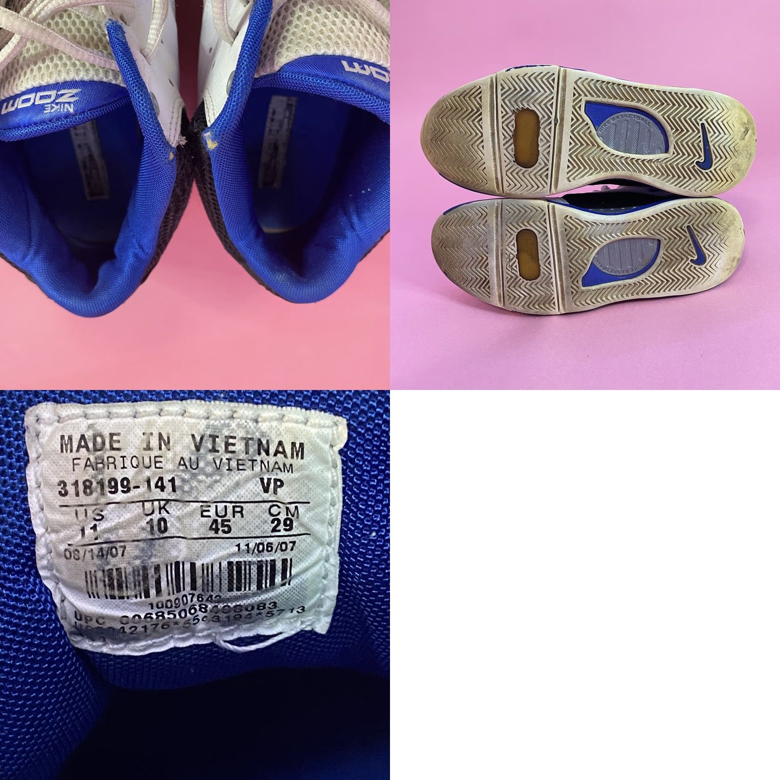 Nike Nike Air Zoom Basketball Sneakers Mens Size 11 US White Blue 318199-141 Nike Brand Sneaker Mens Size 11 US White Blue Size US 11 / EU 44 - 8 Thumbnail