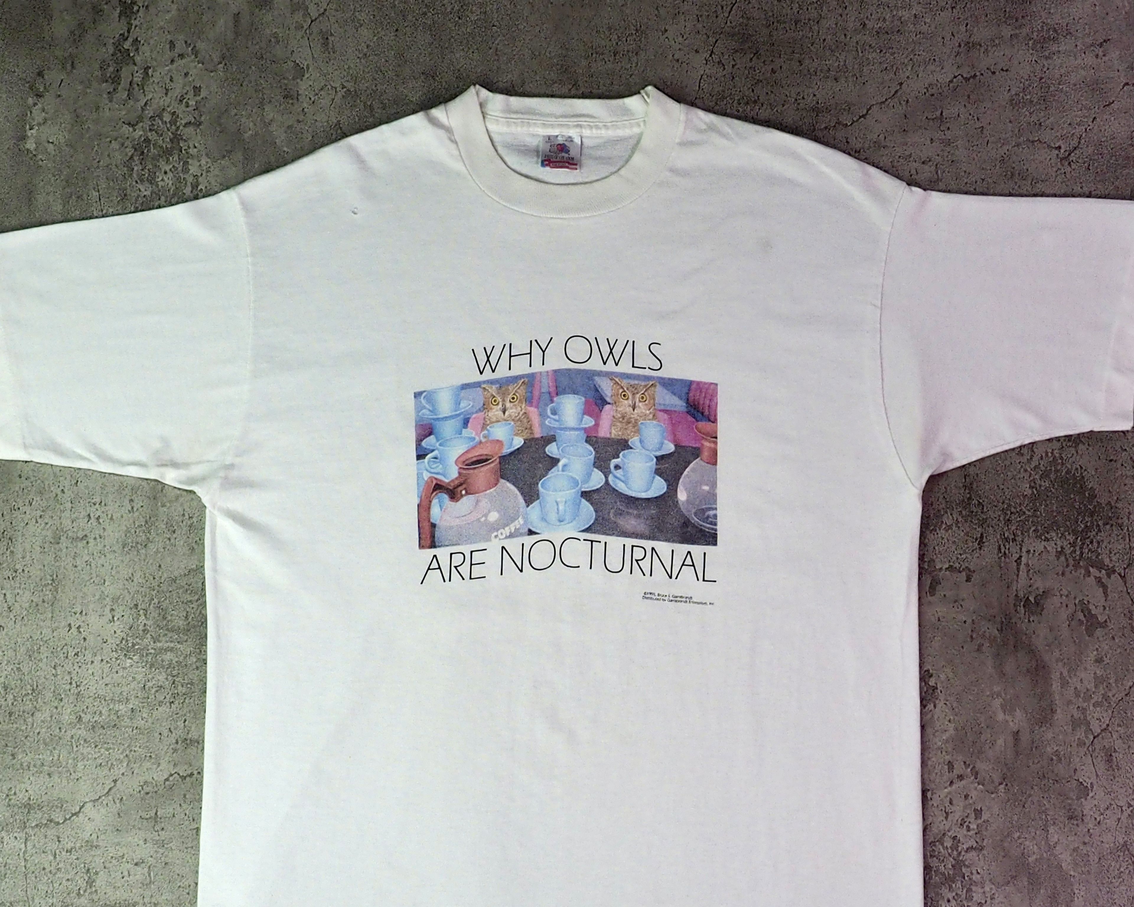 Vintage Vintage 1995 "Why Owls Are Nocturnal" Coffee Themed Shirt L Size US L / EU 52-54 / 3 - 2 Thumbnail