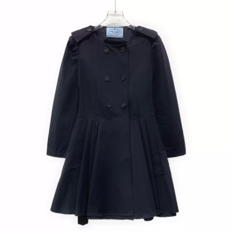 Prada Prada Black Cotton Double-Breasted Coat with Belt- DMC Size US S / EU 44-46 / 1 - 1 Thumbnail
