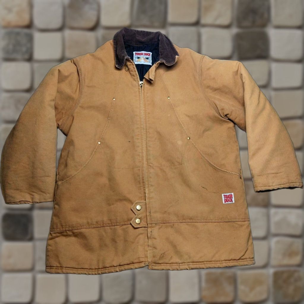 Vintage VINTAGE Tough Duck Jacket Chore XL Canvas Quilt Lined 90s Tan Brown Heavyweight ZIP Up | Mens Size US XL / EU 56 / 4 - 1 Thumbnail