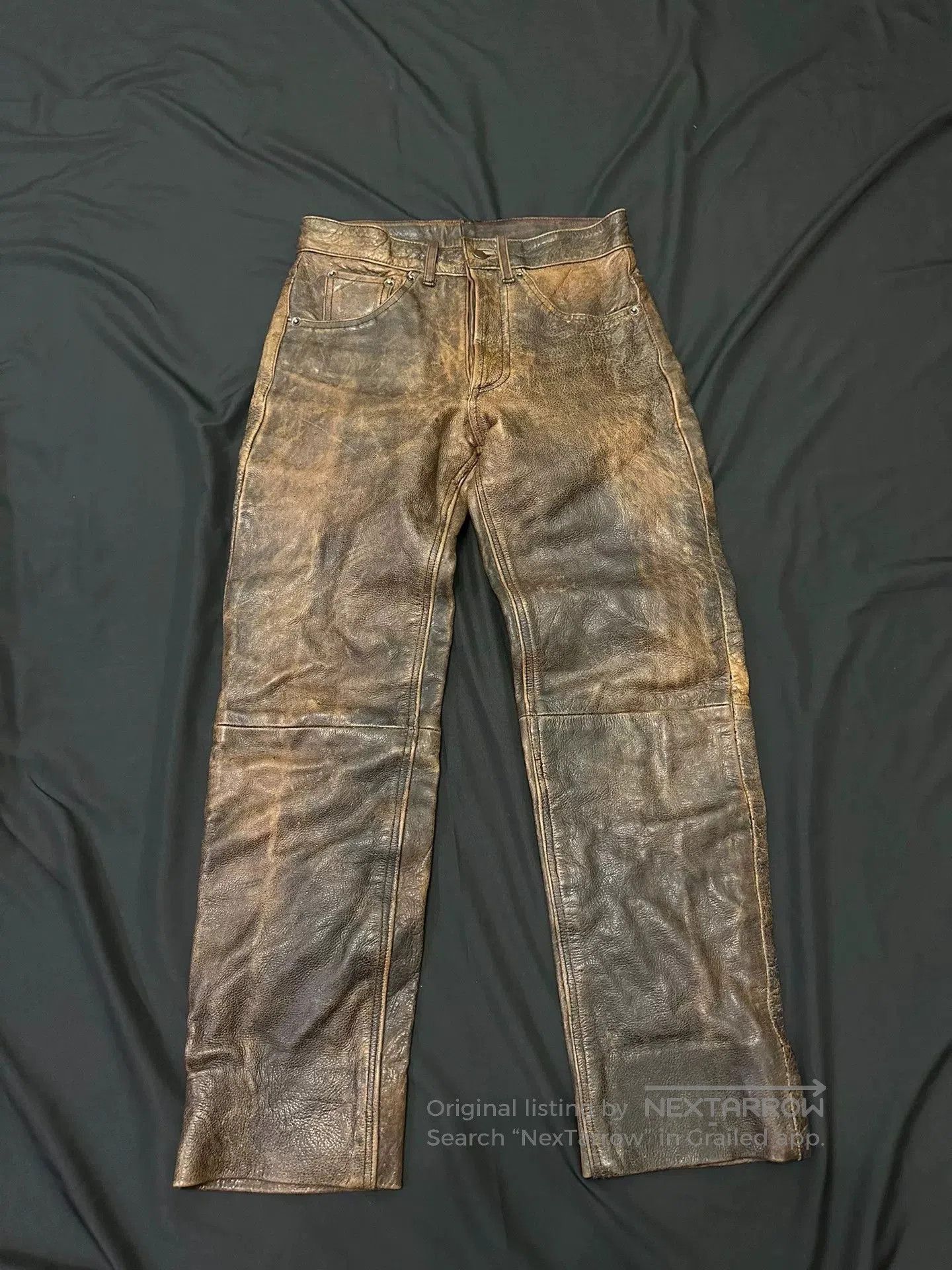 Vintage vintage leather pants with distressed details. Size US 34 / EU 50 - 1 Thumbnail
