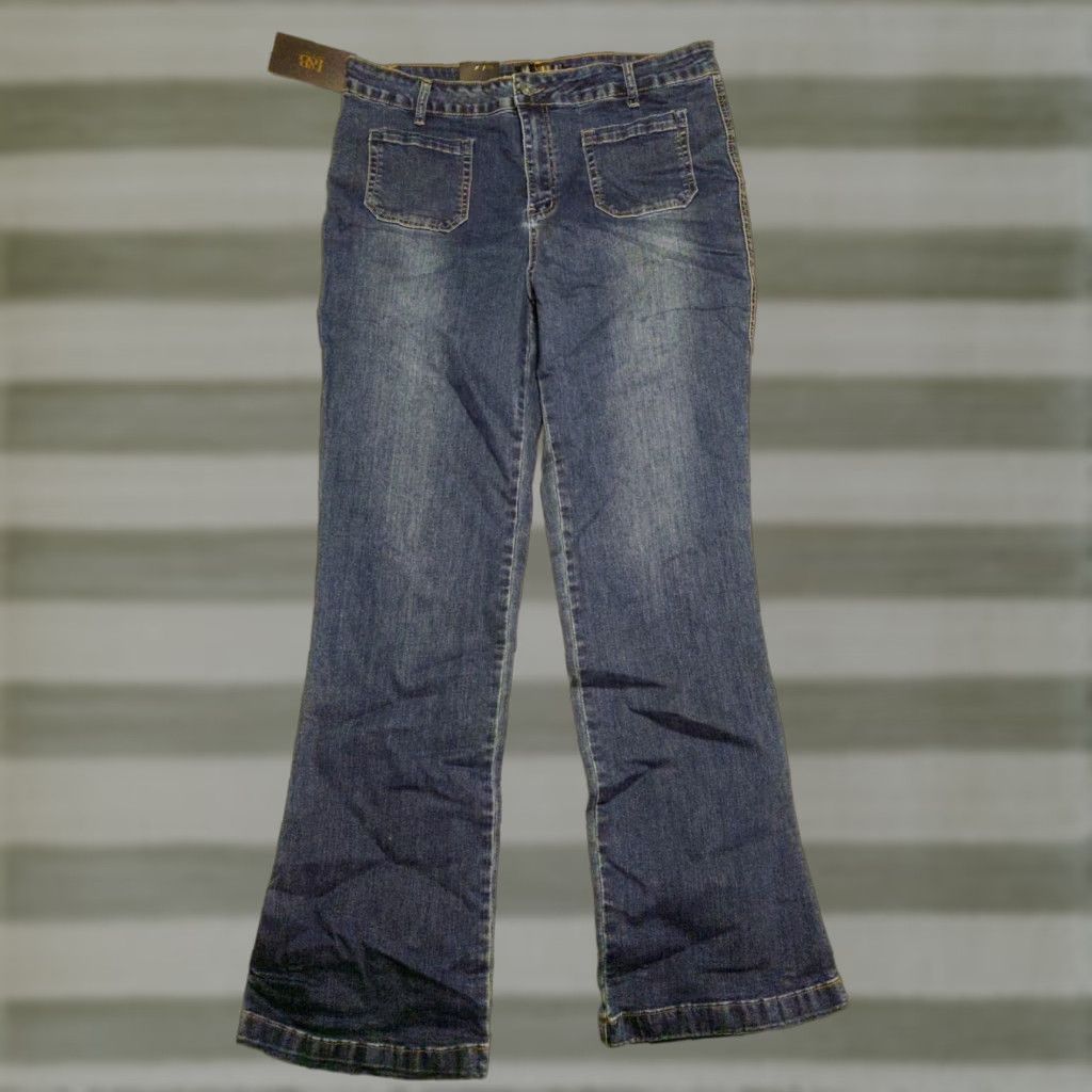 Denime NWT Lucky & Blessed L&B Womens Bootcut Jeans Blue 16 Plus Denim Western 36x32 Slim Rise Mid 5-Pocket Distressed Pockets Stretch Jeans Womens Size 38" / US 16 / IT 52 - 1 Thumbnail